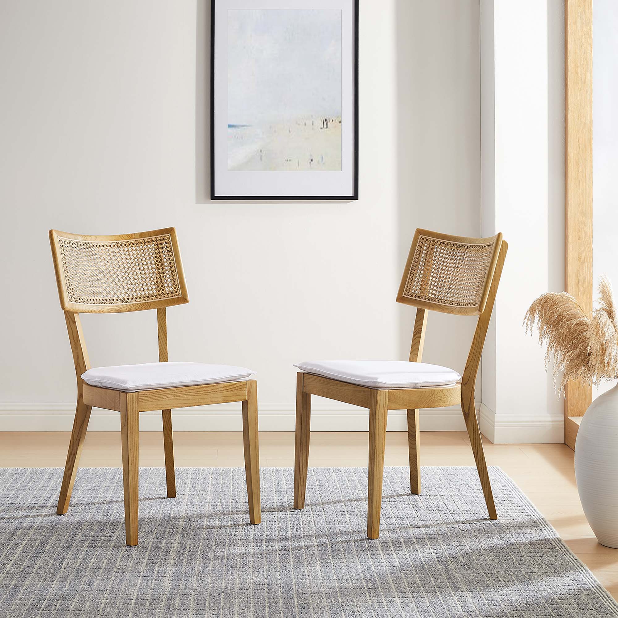 Modway Caledonia Fabric Upholstered Wood Dining Chair Set of 2