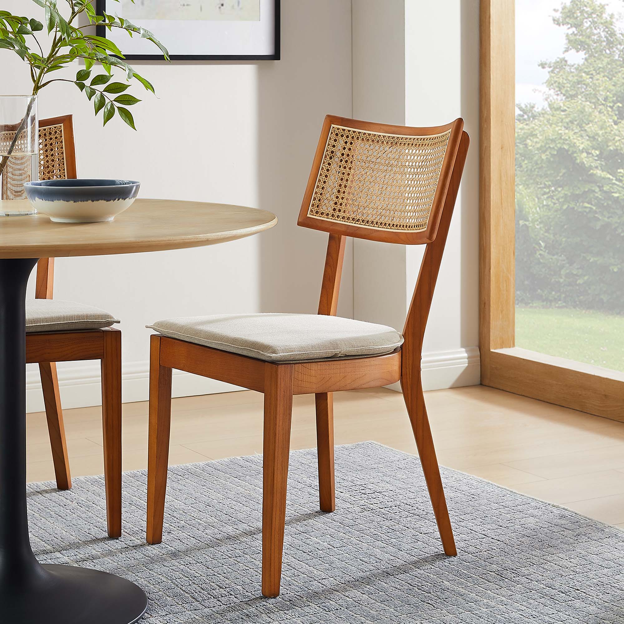 Modway Caledonia Fabric Upholstered Wood Dining Chair Set of 2