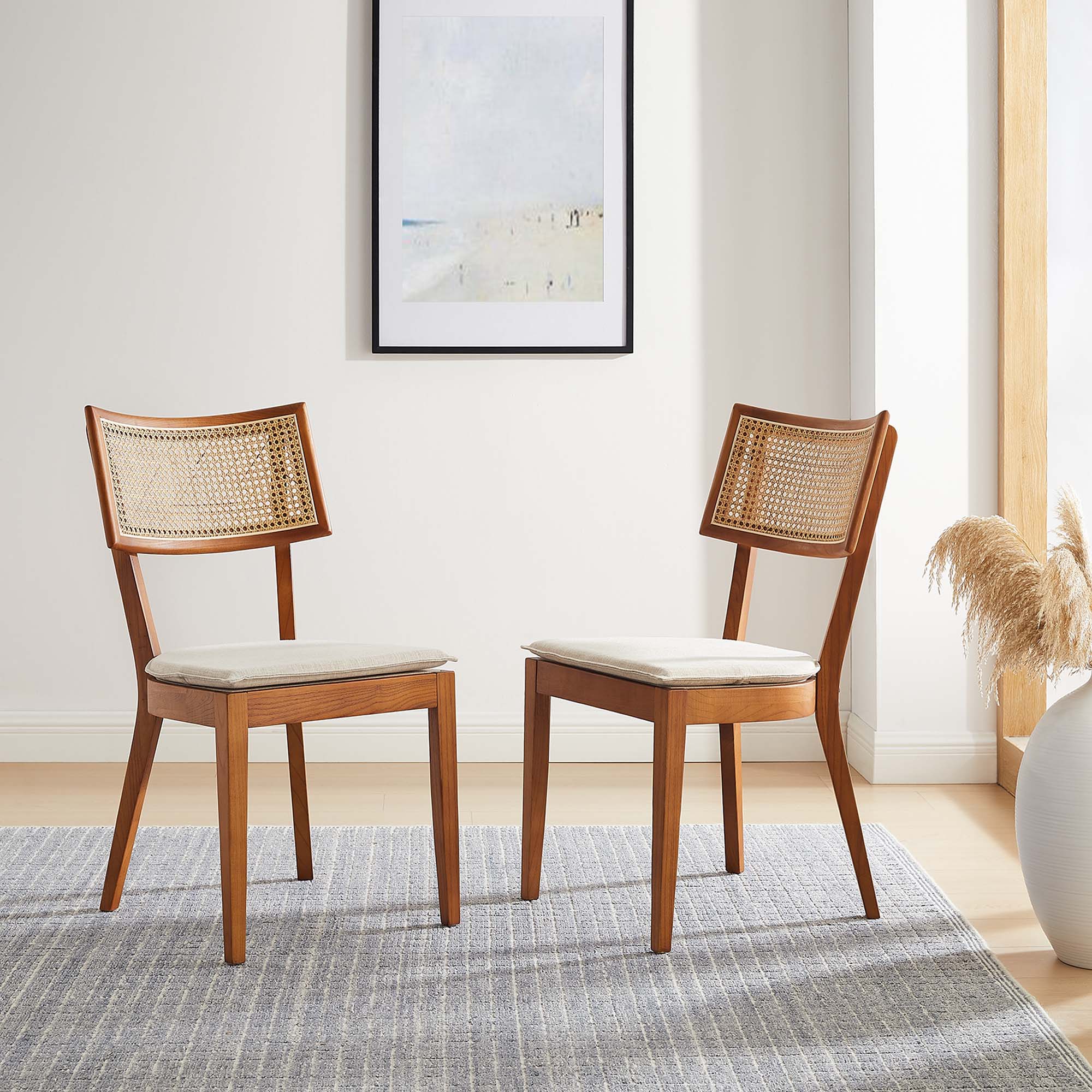 Modway Caledonia Fabric Upholstered Wood Dining Chair Set of 2