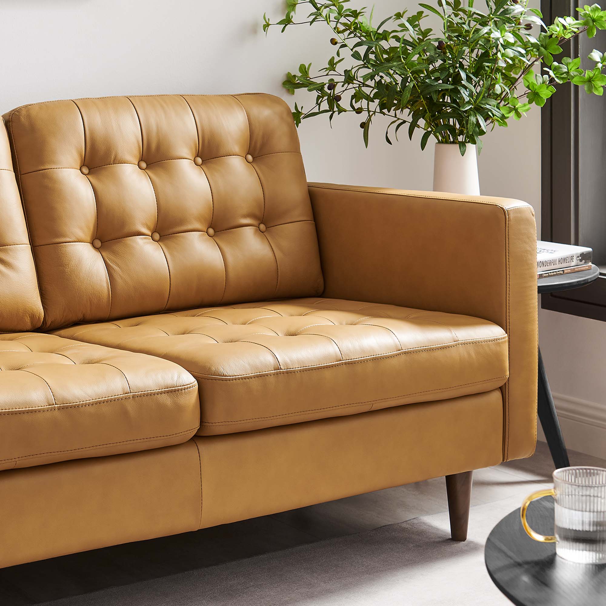 Modway Exalt Tufted Leather Loveseat