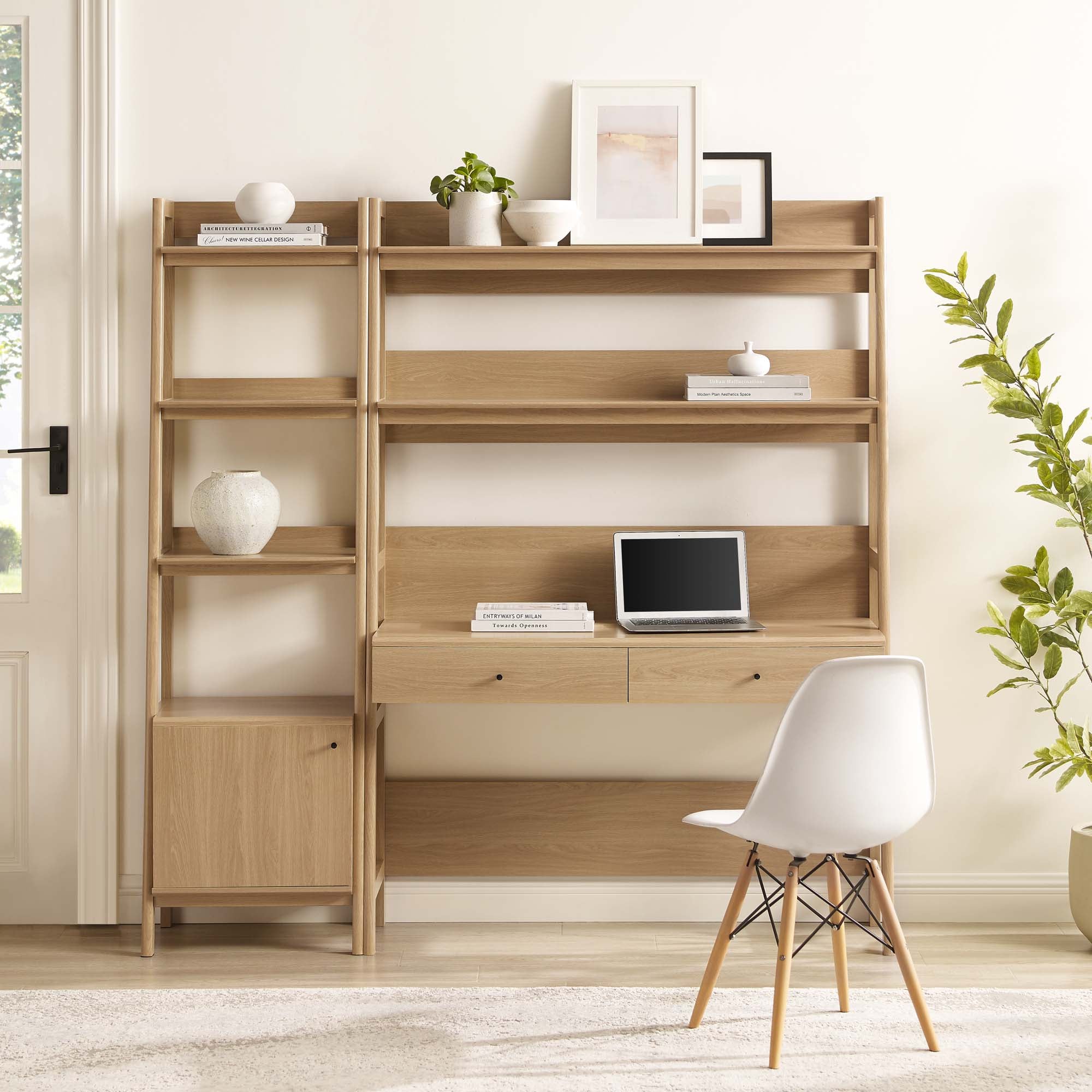 Modway Bixby 2-Piece Wood Office Desk and Bookshelf