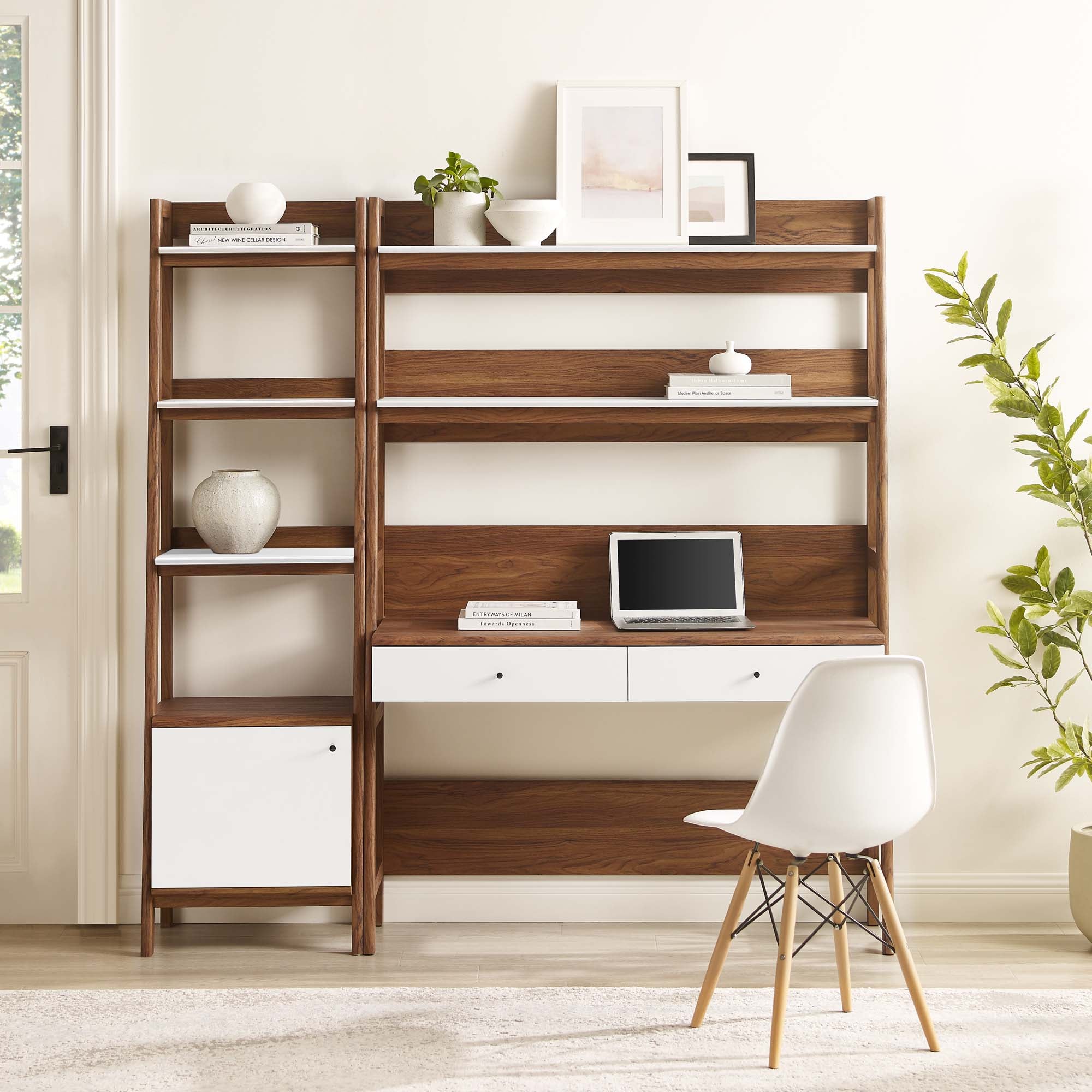 Modway Bixby 2-Piece Wood Office Desk and Bookshelf
