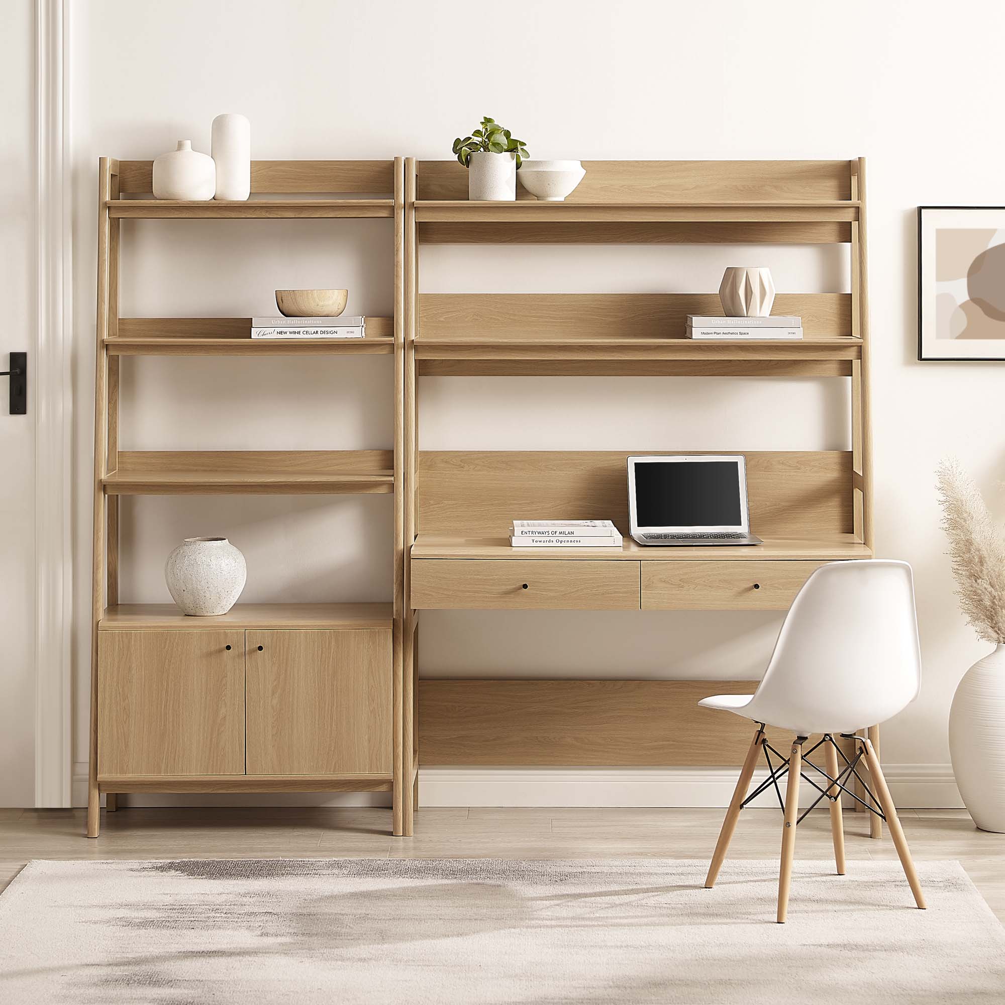Modway Bixby 2-Piece Wood Office Desk and Bookshelf