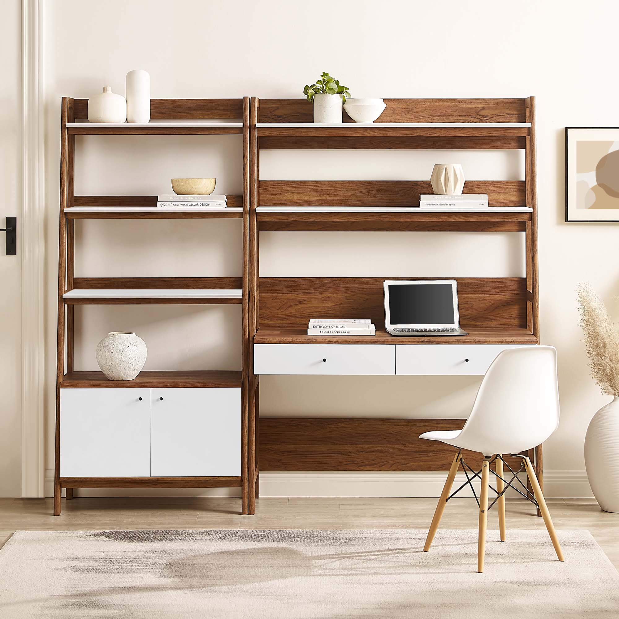 Modway Bixby 2-Piece Wood Office Desk and Bookshelf