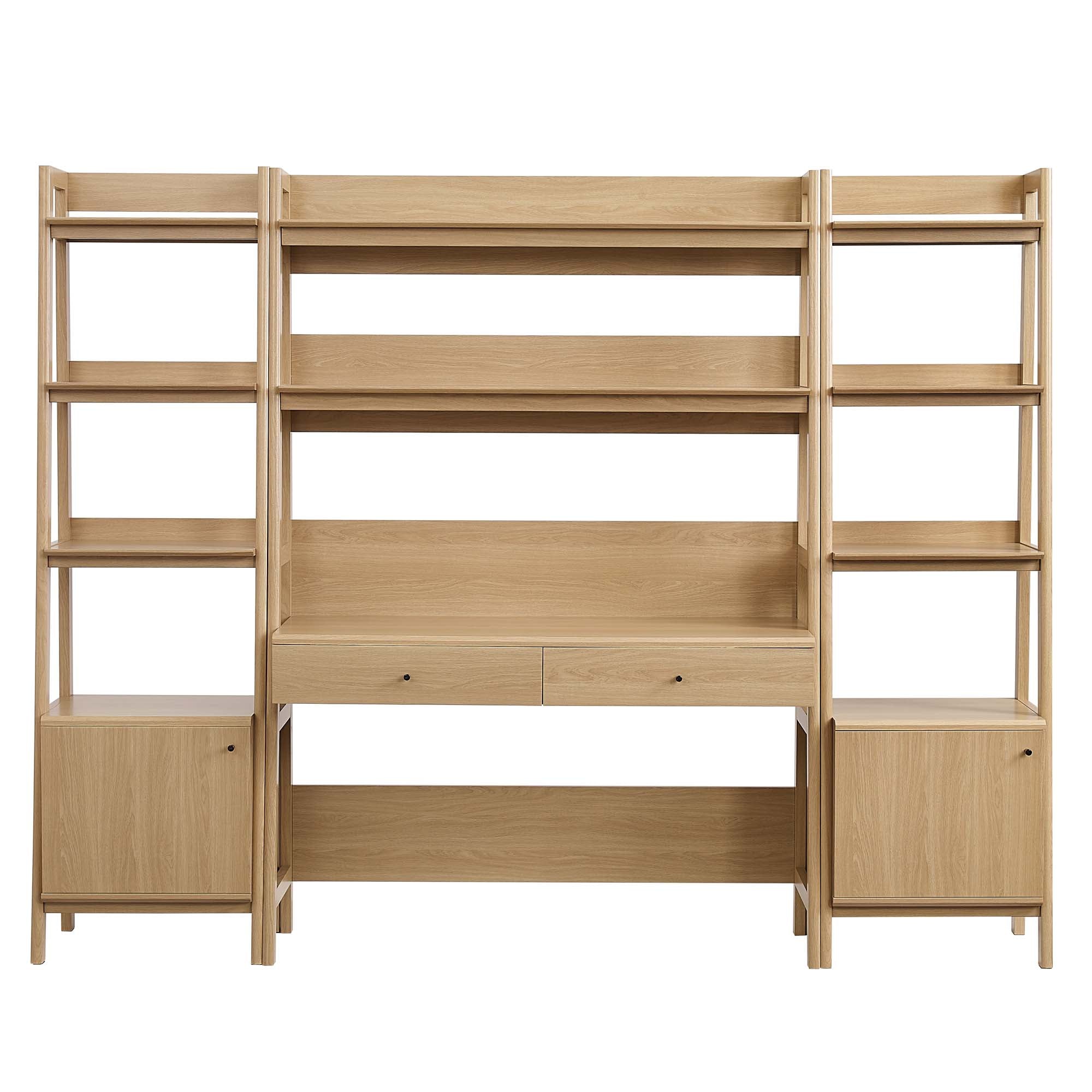 Modway Bixby 3-Piece Wood Office Desk and Bookshelf