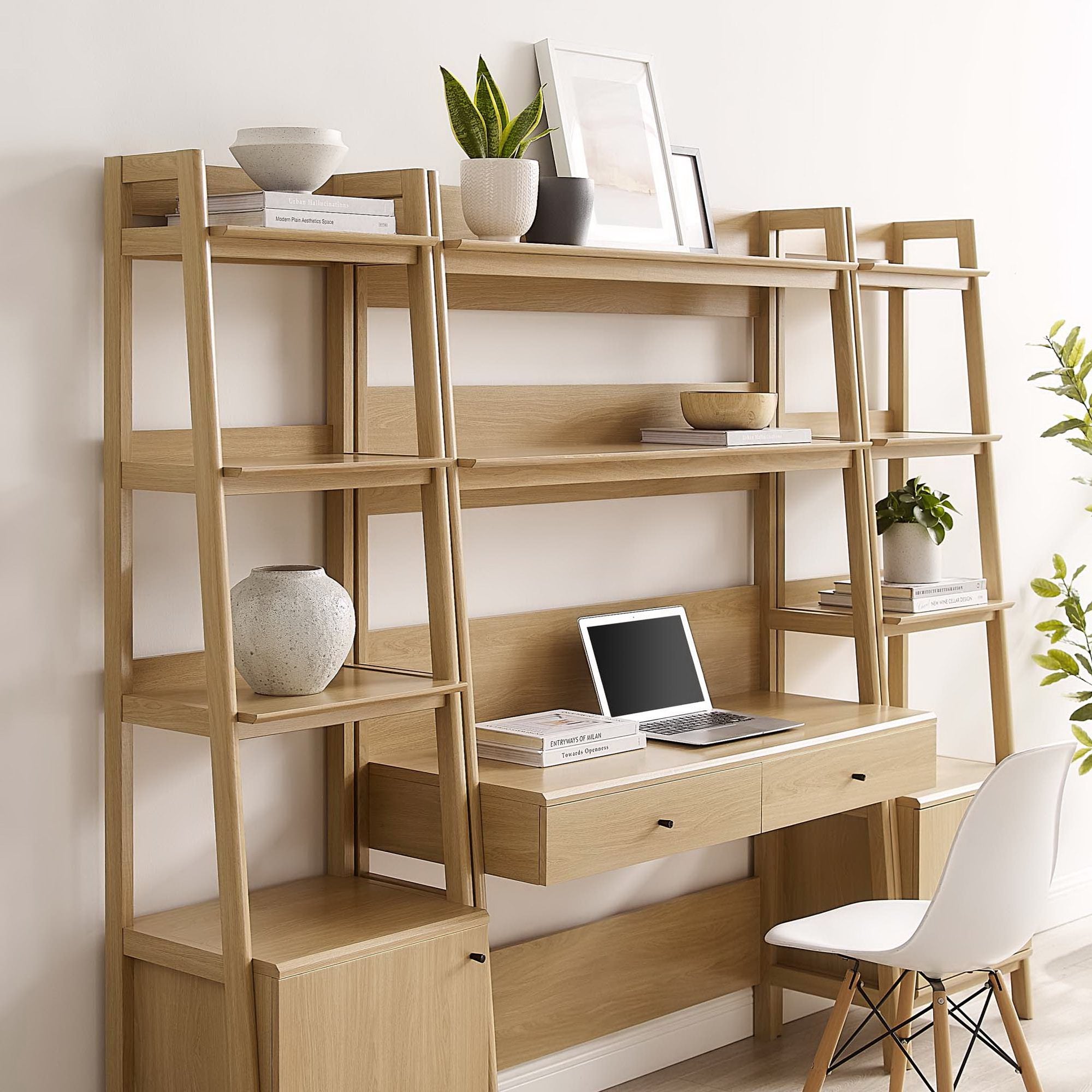 Modway Bixby 3-Piece Wood Office Desk and Bookshelf