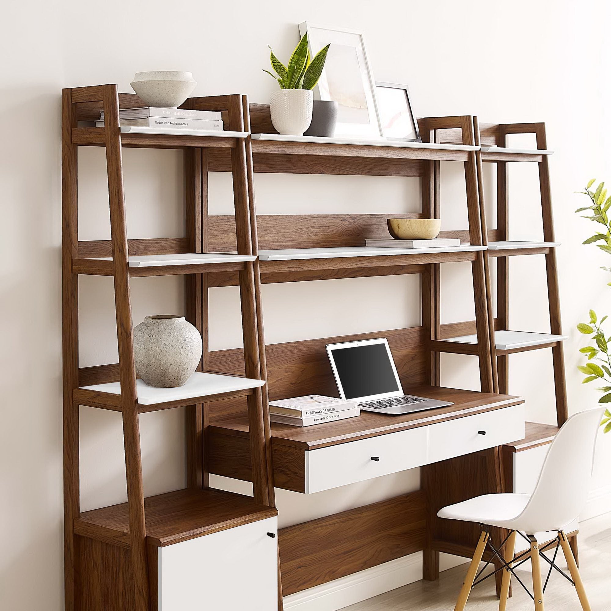 Modway Bixby 3-Piece Wood Office Desk and Bookshelf