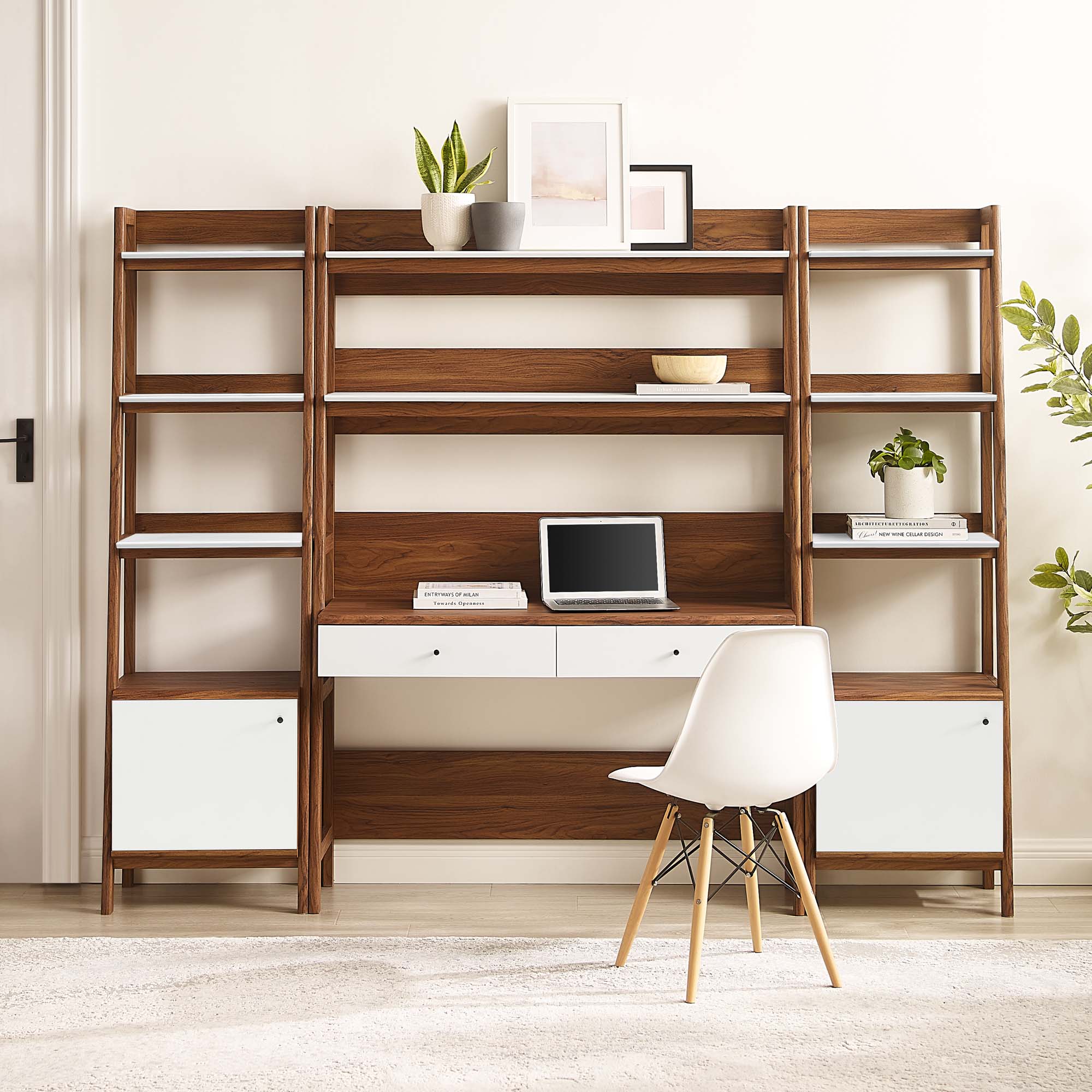 Modway Bixby 3-Piece Wood Office Desk and Bookshelf