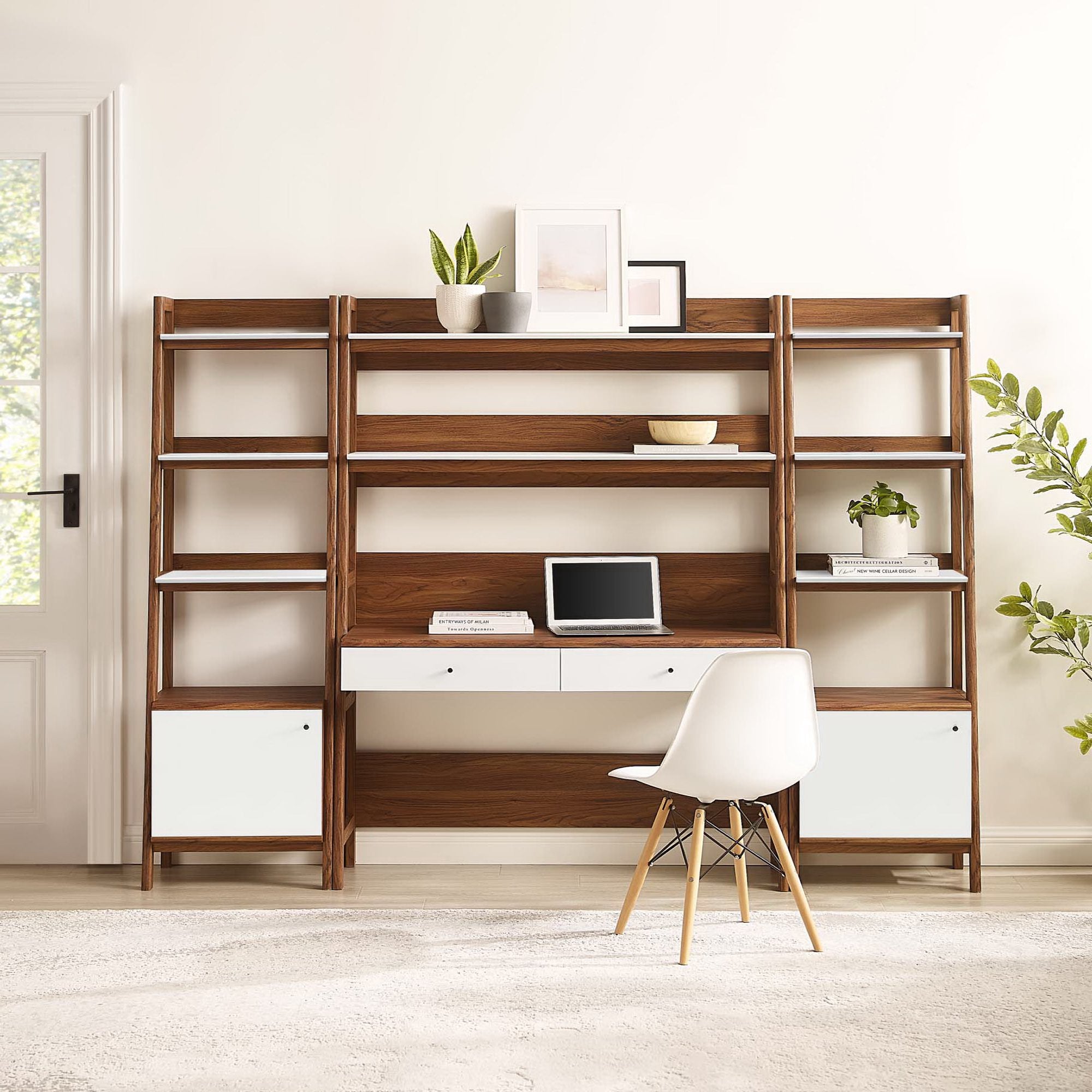 Modway Bixby 3-Piece Wood Office Desk and Bookshelf