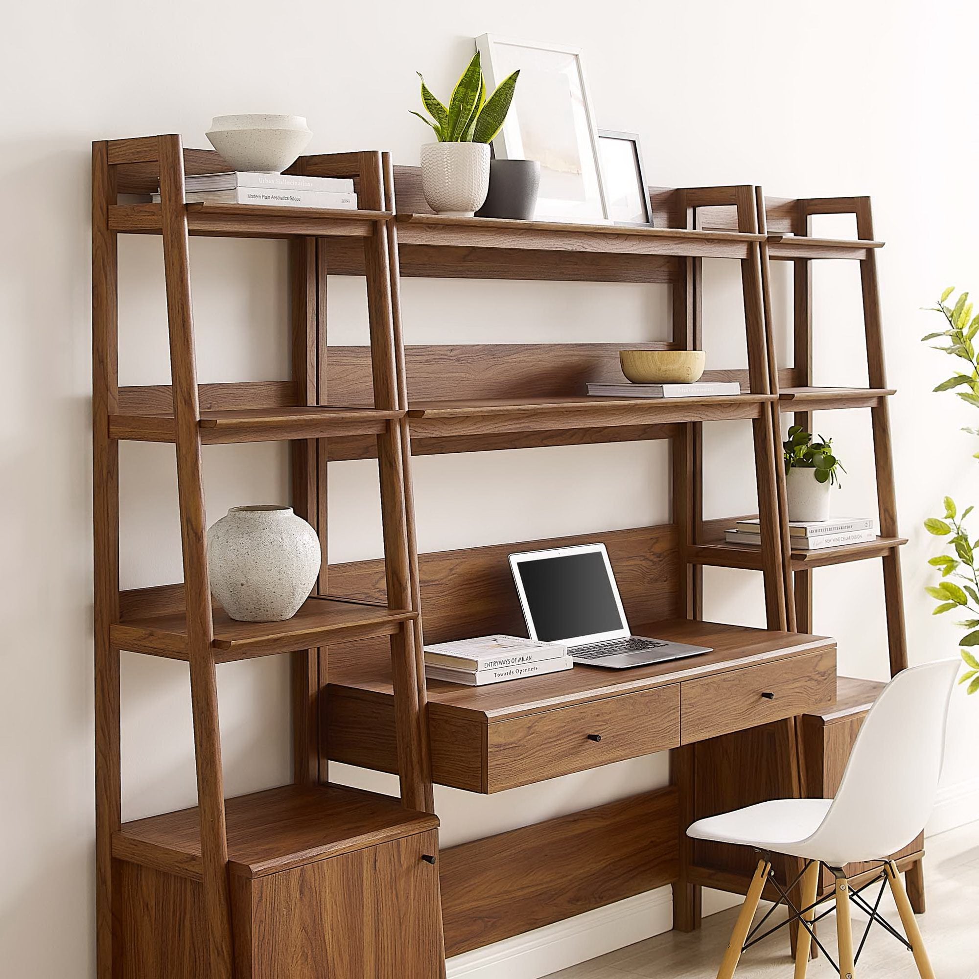 Modway Bixby 3-Piece Wood Office Desk and Bookshelf