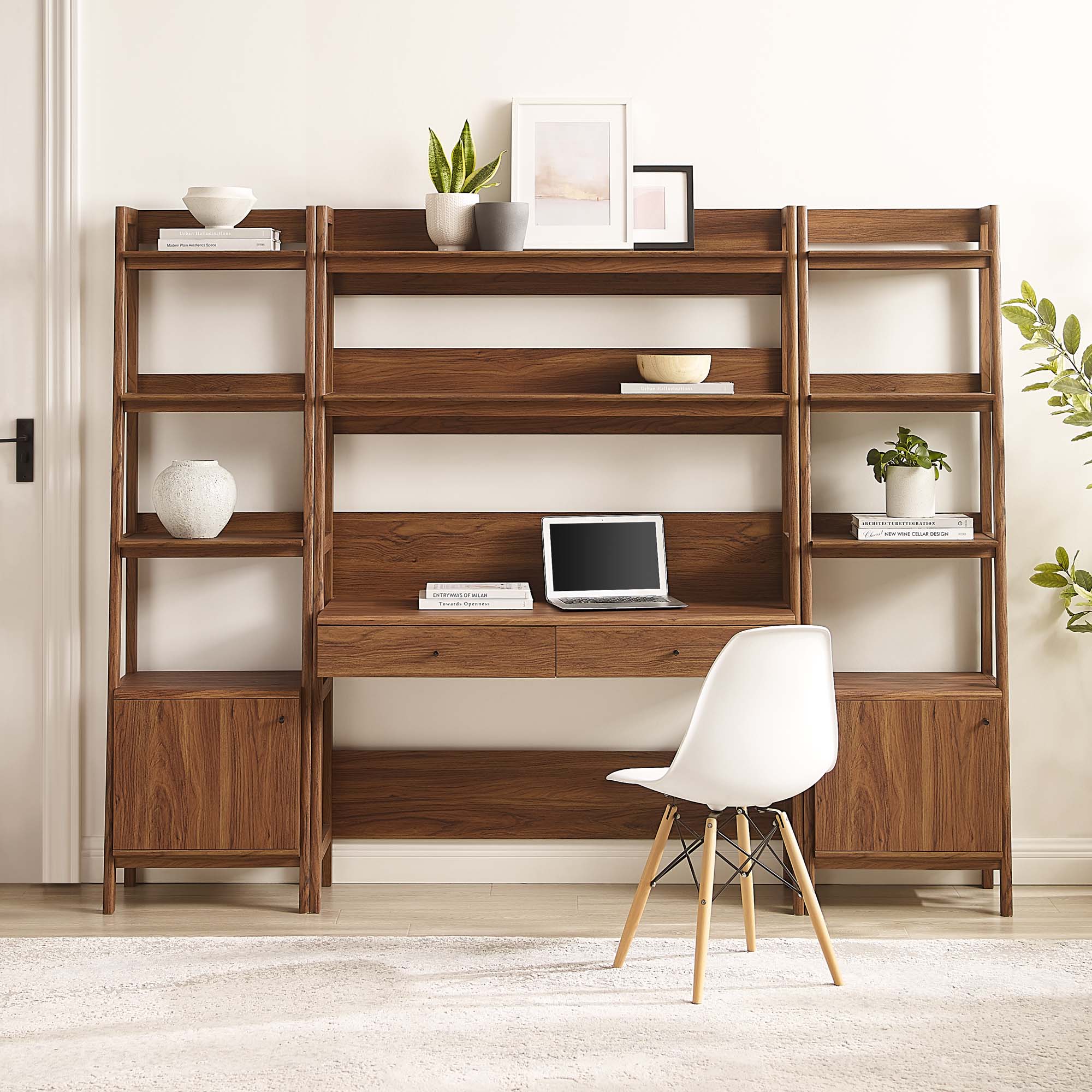 Modway Bixby 3-Piece Wood Office Desk and Bookshelf