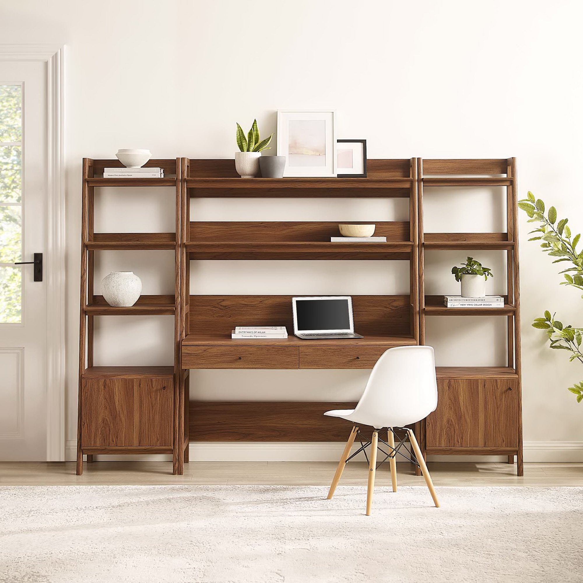 Modway Bixby 3-Piece Wood Office Desk and Bookshelf