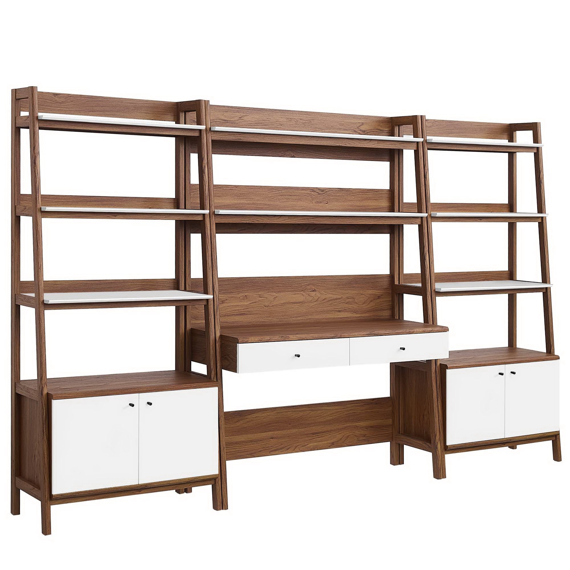 Modway Bixby 3-Piece Wood Office Desk and Bookshelf