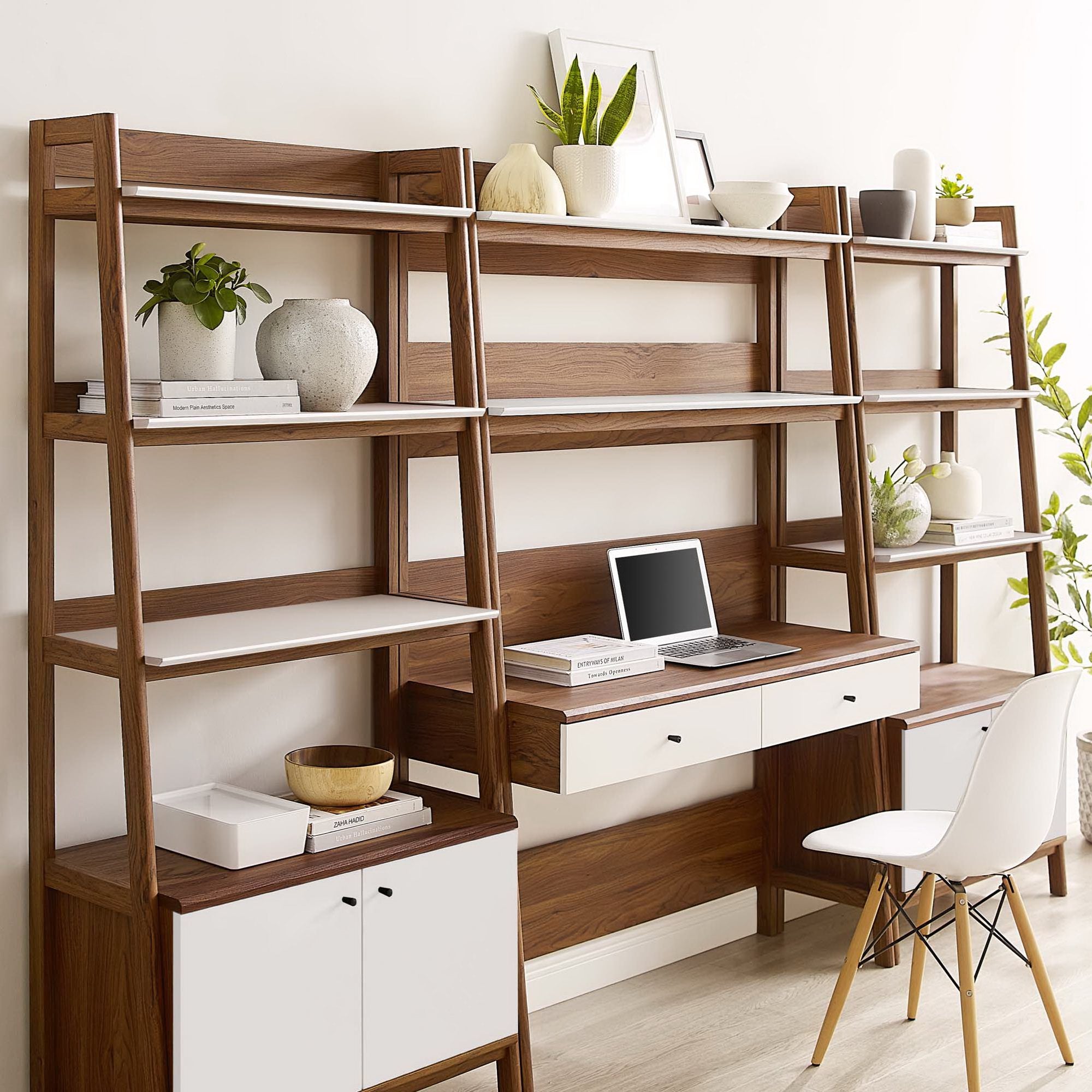 Modway Bixby 3-Piece Wood Office Desk and Bookshelf