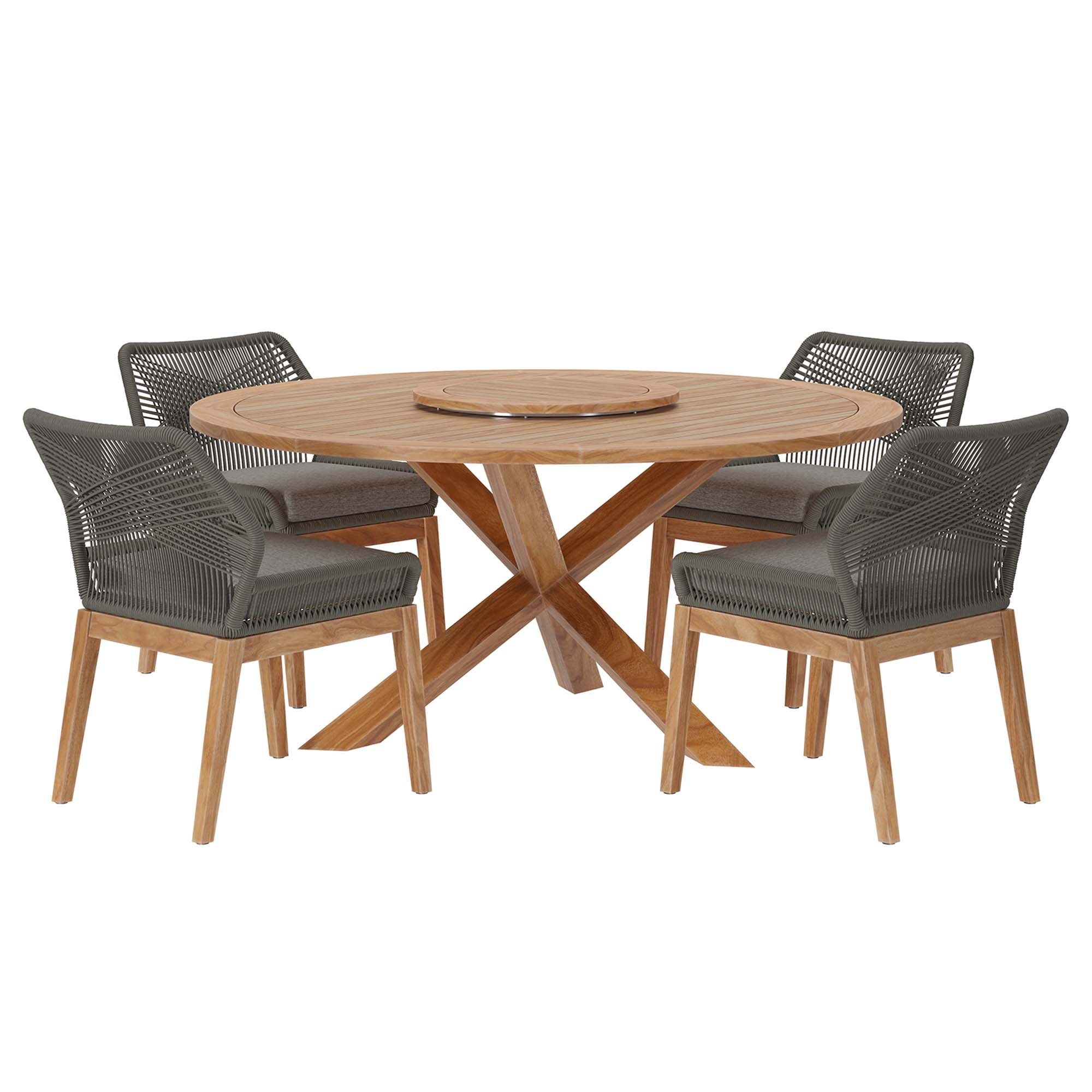 Modway Wellspring 5-Piece Outdoor Patio Teak Wood Dining Set