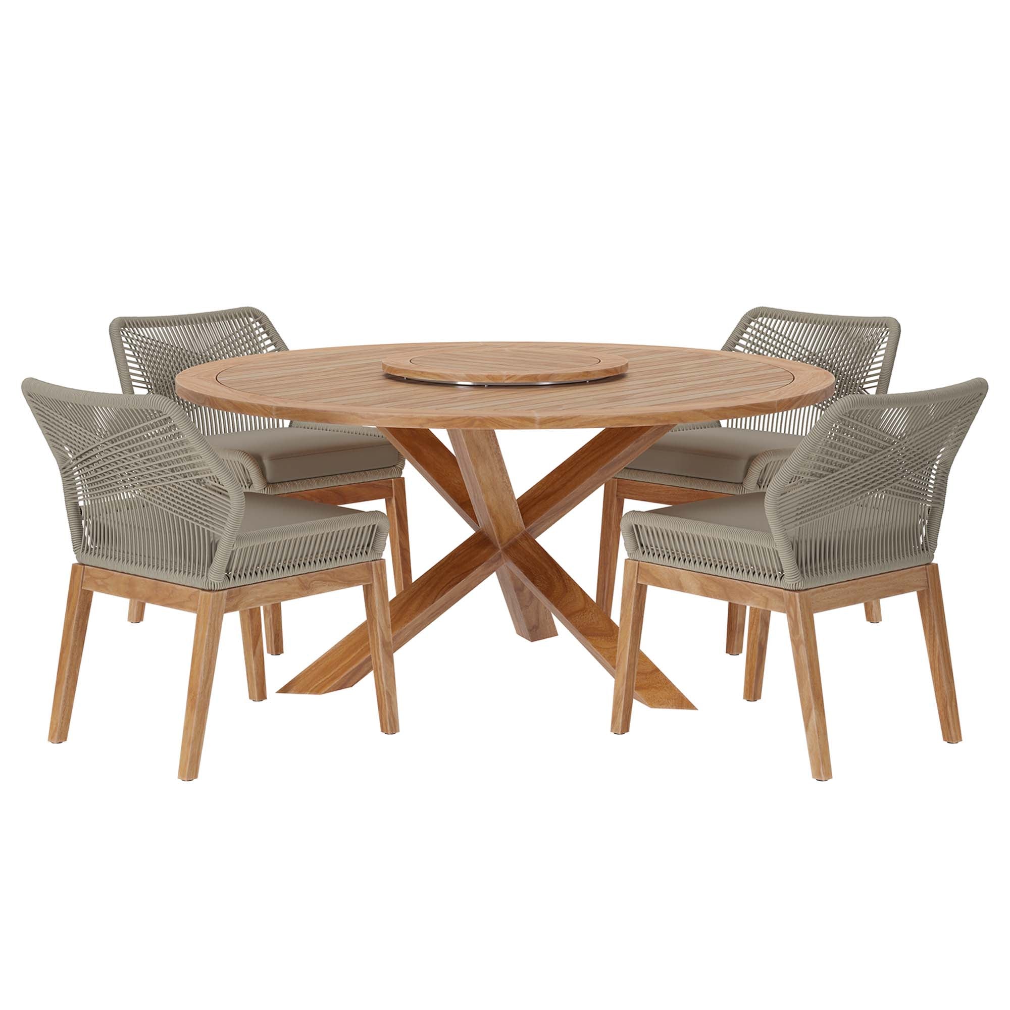 Modway Wellspring 5-Piece Outdoor Patio Teak Wood Dining Set