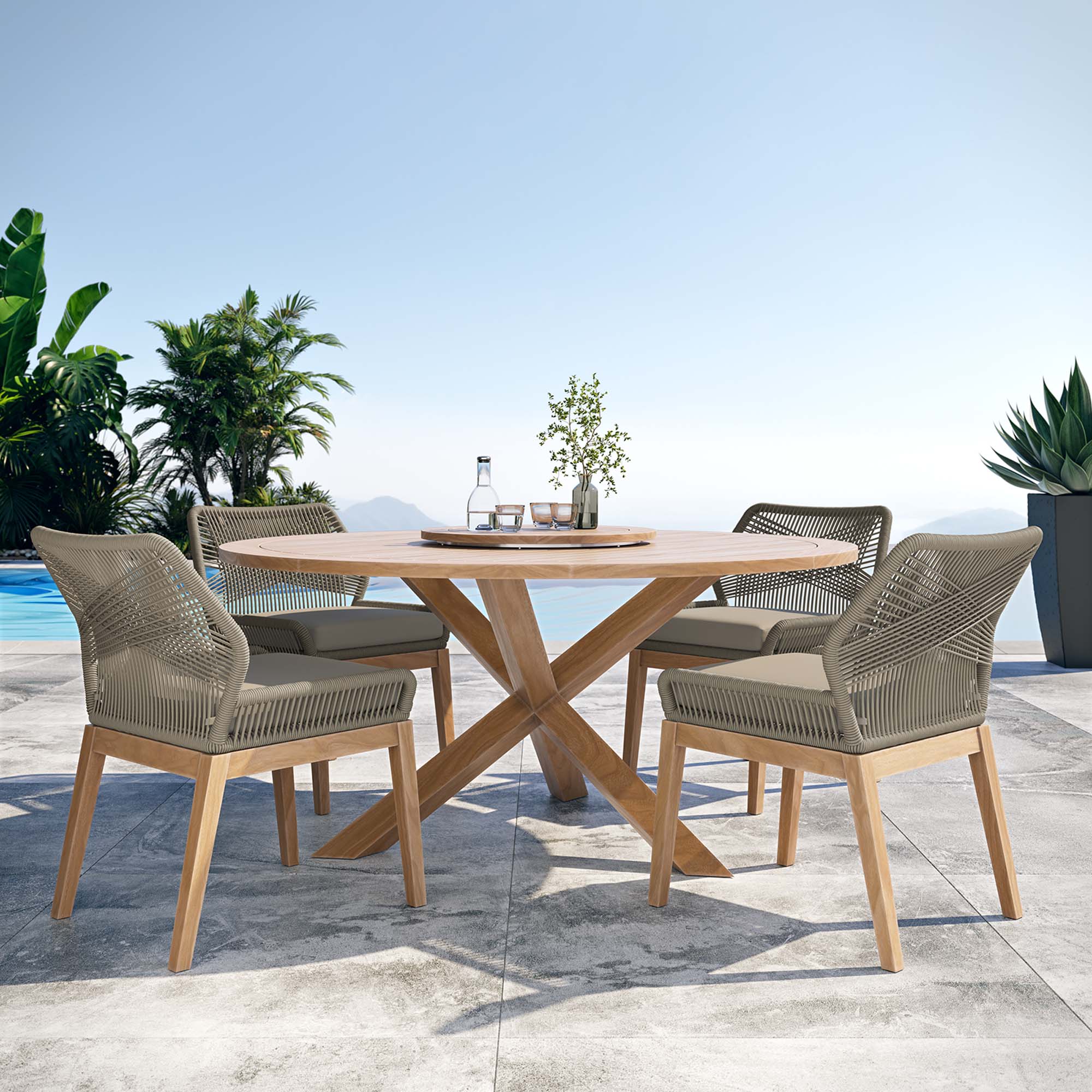 Modway Wellspring 5-Piece Outdoor Patio Teak Wood Dining Set