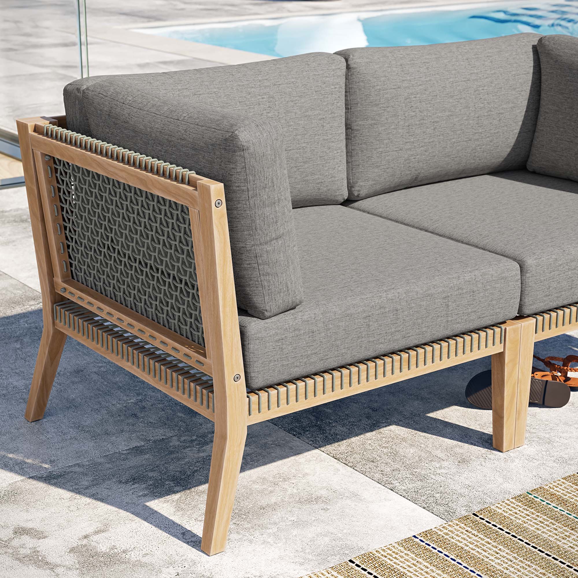 Modway Clearwater Outdoor Patio Teak Wood Loveseat