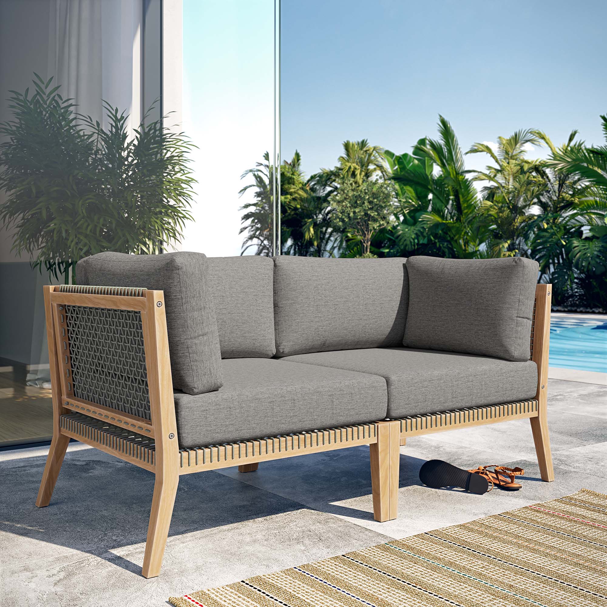 Modway Clearwater Outdoor Patio Teak Wood Loveseat