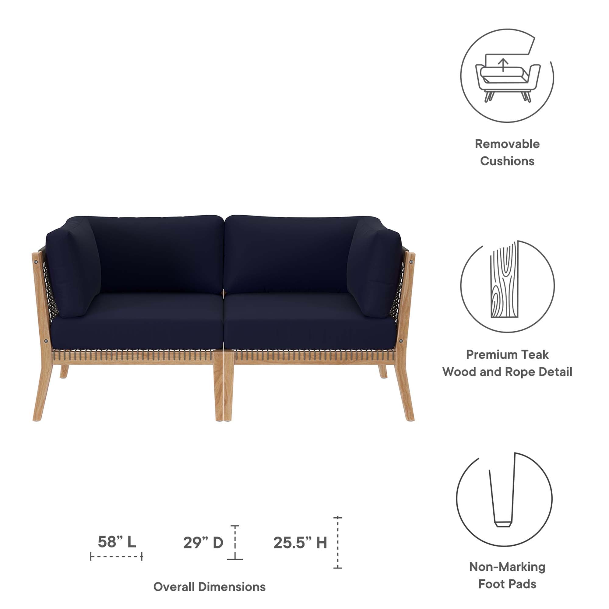 Modway Clearwater Outdoor Patio Teak Wood Loveseat