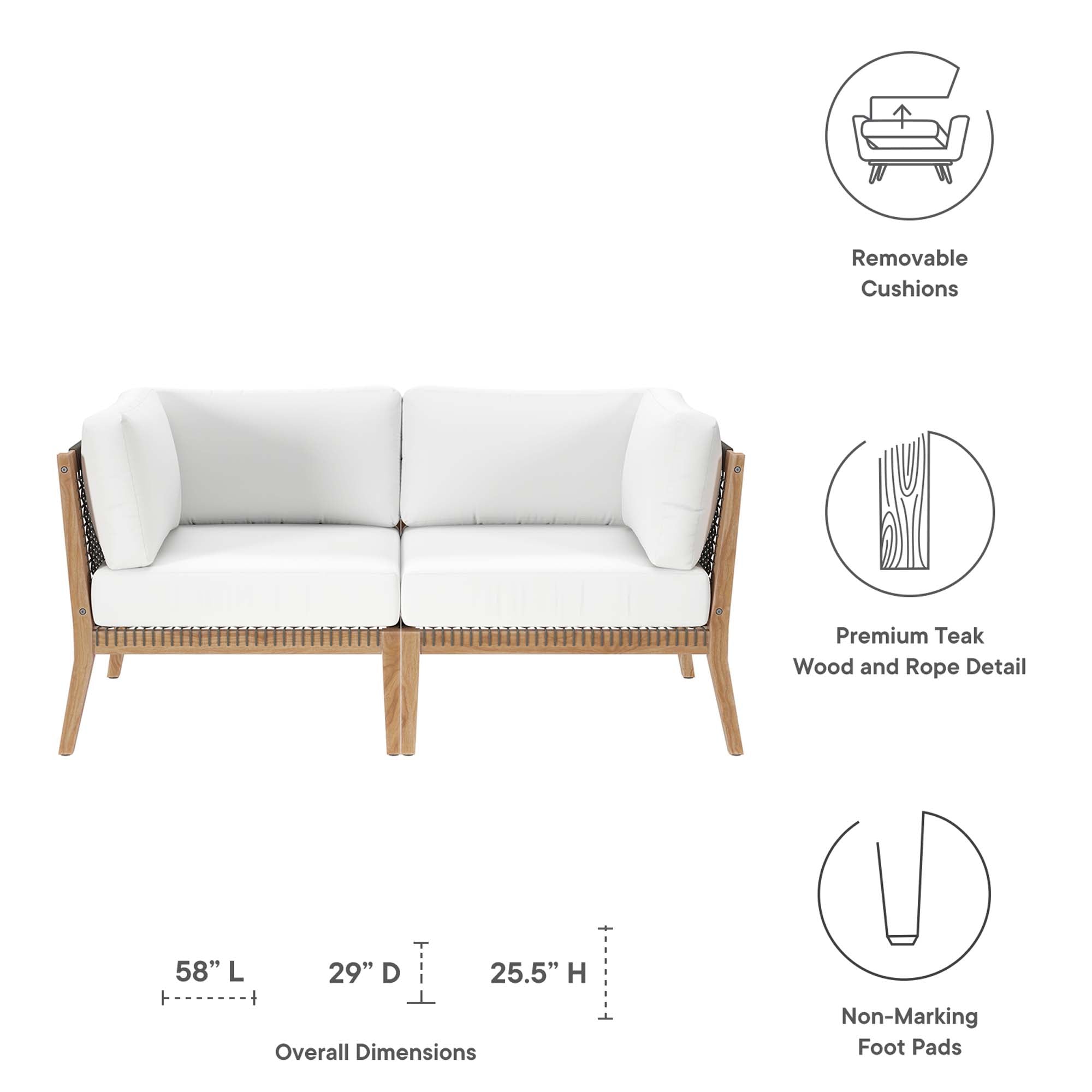 Modway Clearwater Outdoor Patio Teak Wood Loveseat