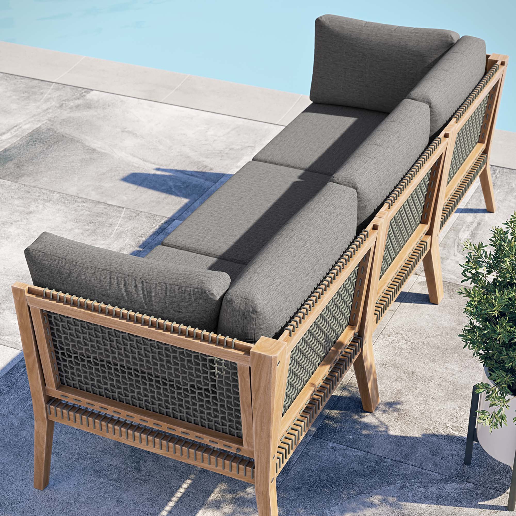 Modway Clearwater Outdoor Patio Teak Wood Sofa