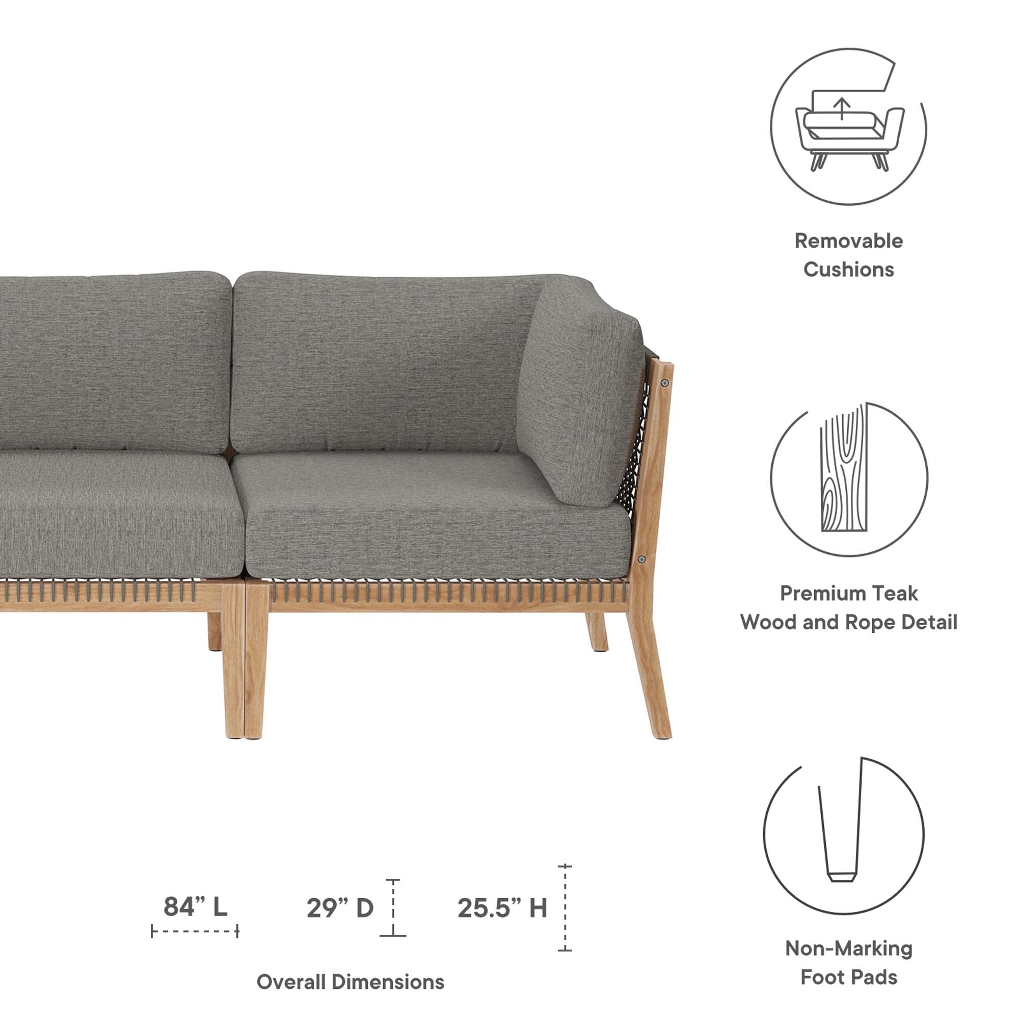 Modway Clearwater Outdoor Patio Teak Wood Sofa
