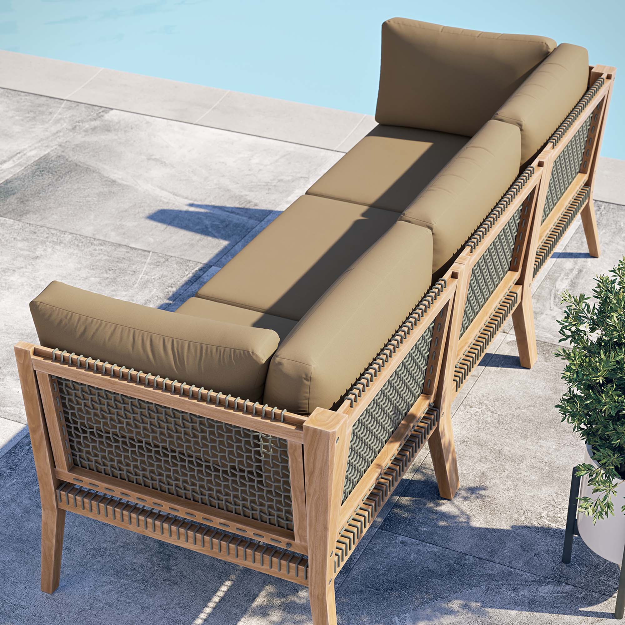 Modway Clearwater Outdoor Patio Teak Wood Sofa