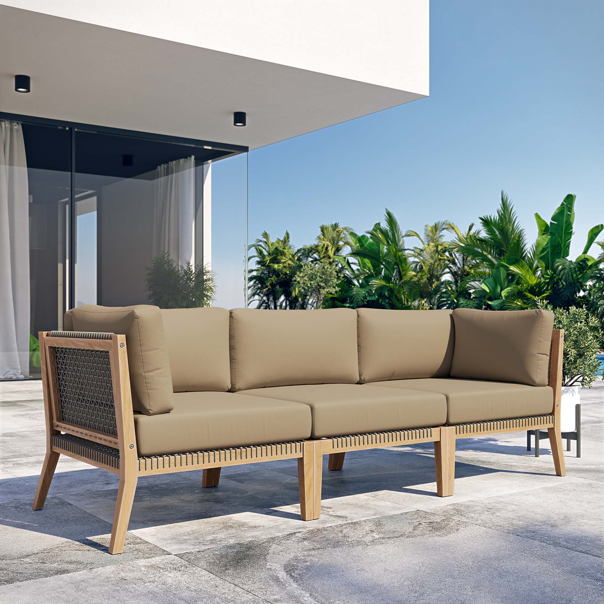 Modway Clearwater Outdoor Patio Teak Wood Sofa