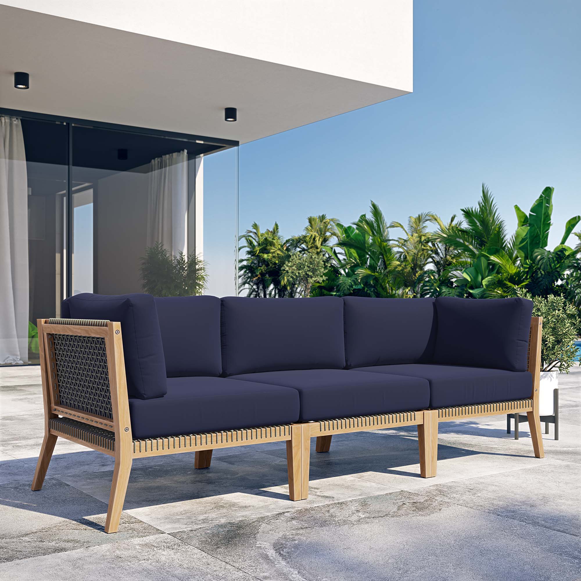 Modway Clearwater Outdoor Patio Teak Wood Sofa