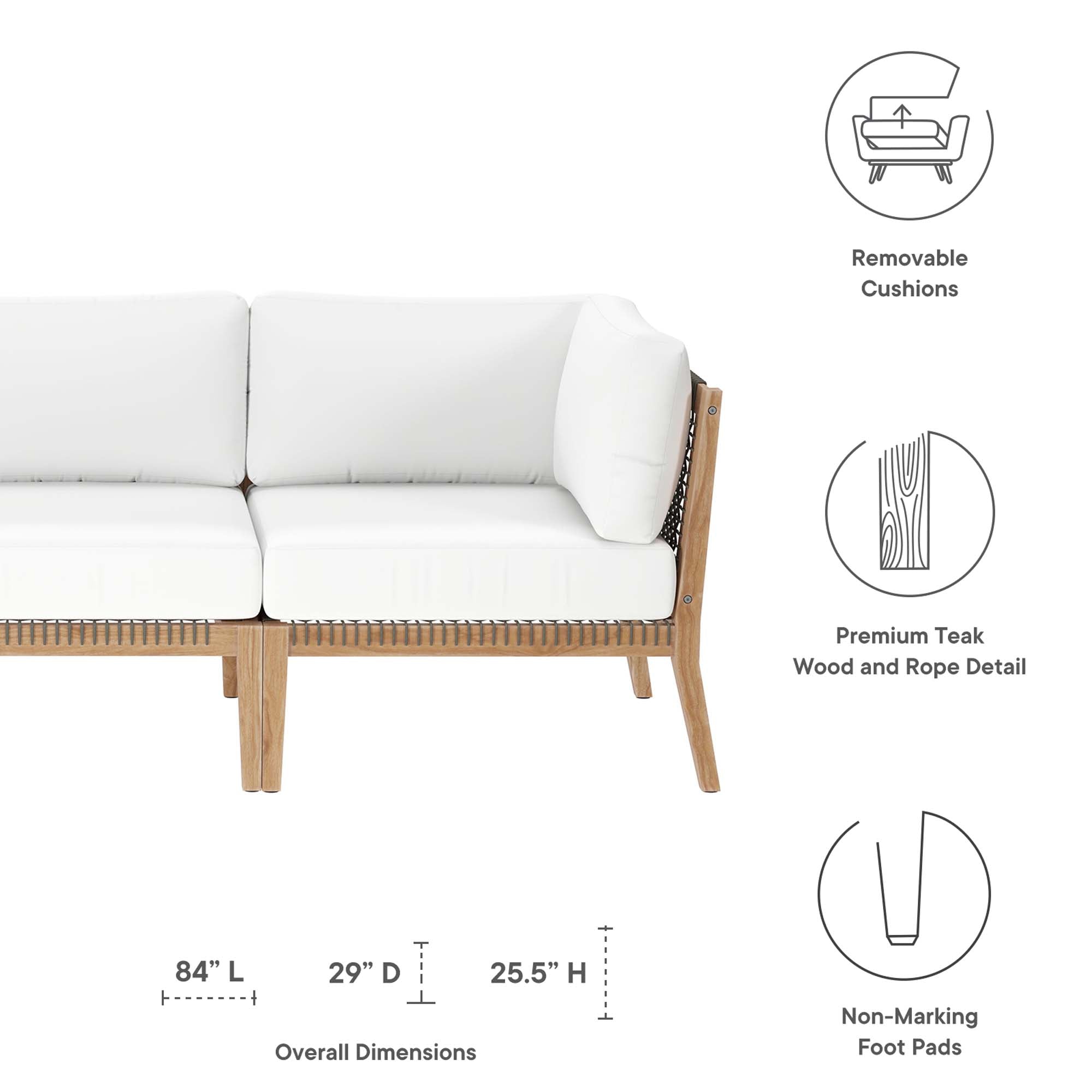 Modway Clearwater Outdoor Patio Teak Wood Sofa
