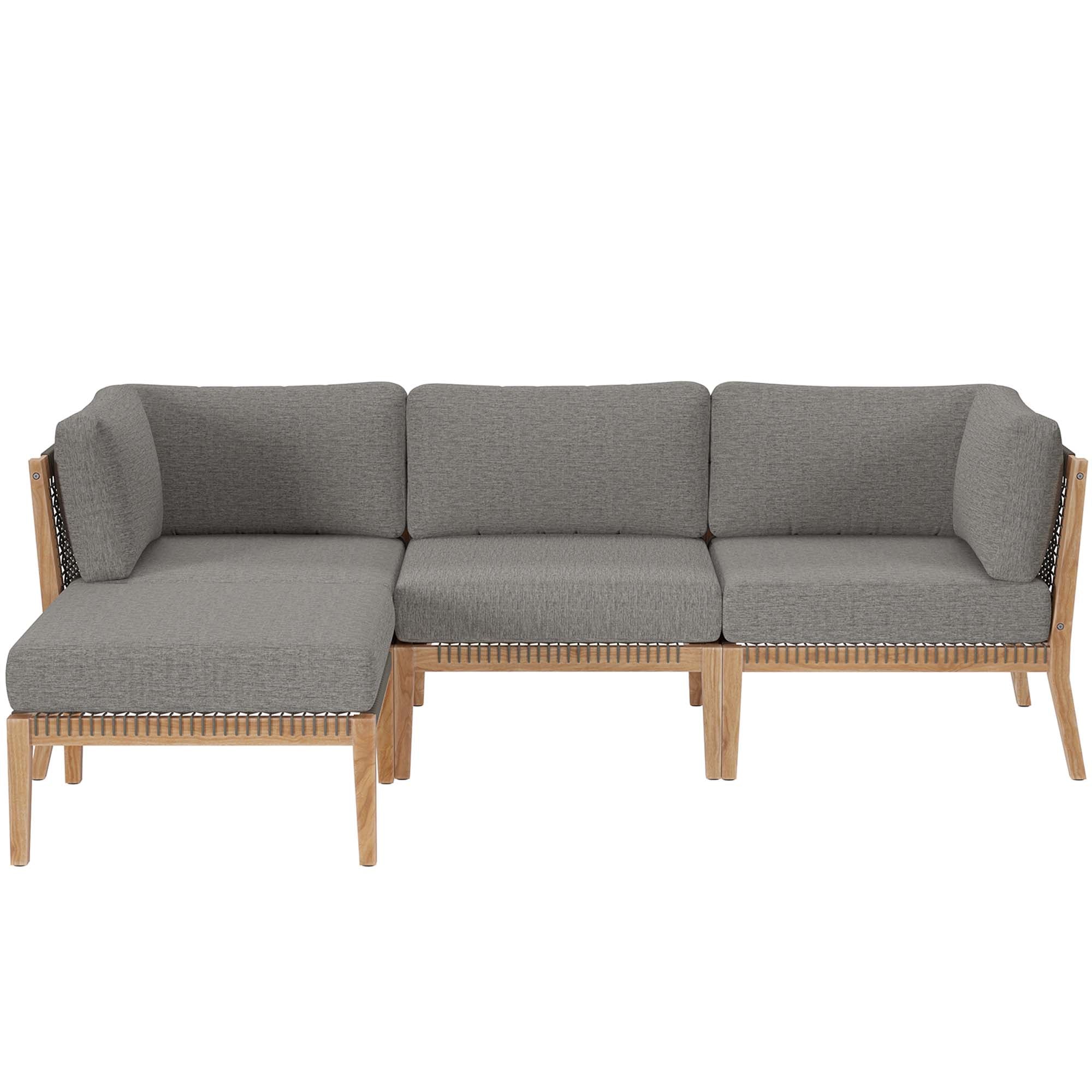 Modway Clearwater 4-Piece Outdoor Patio Teak Wood Sectional Sofa