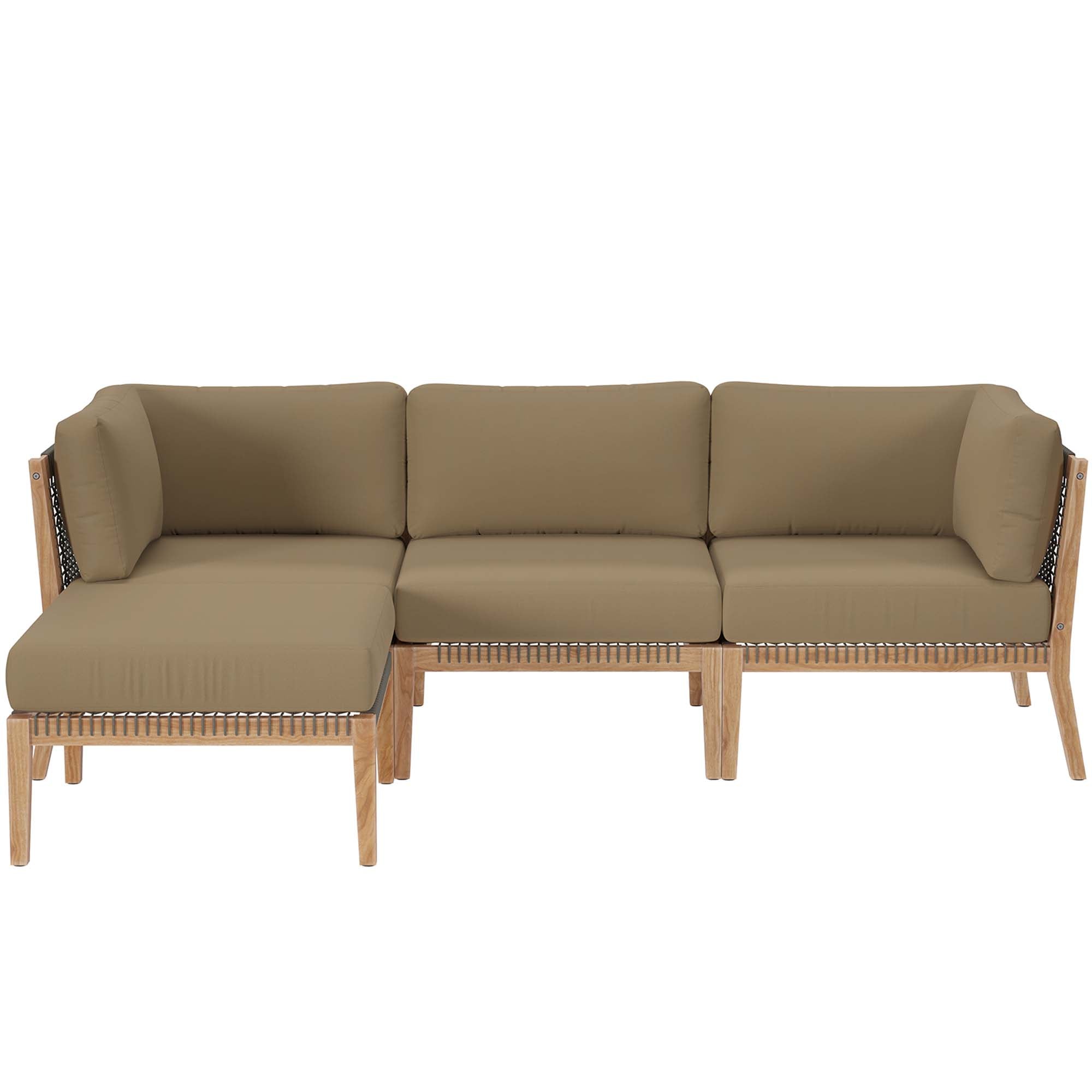 Modway Clearwater 4-Piece Outdoor Patio Teak Wood Sectional Sofa
