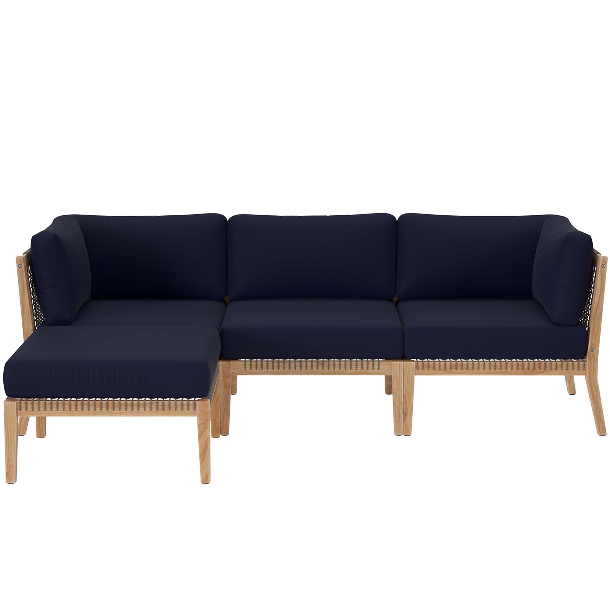 Modway Clearwater 4-Piece Outdoor Patio Teak Wood Sectional Sofa