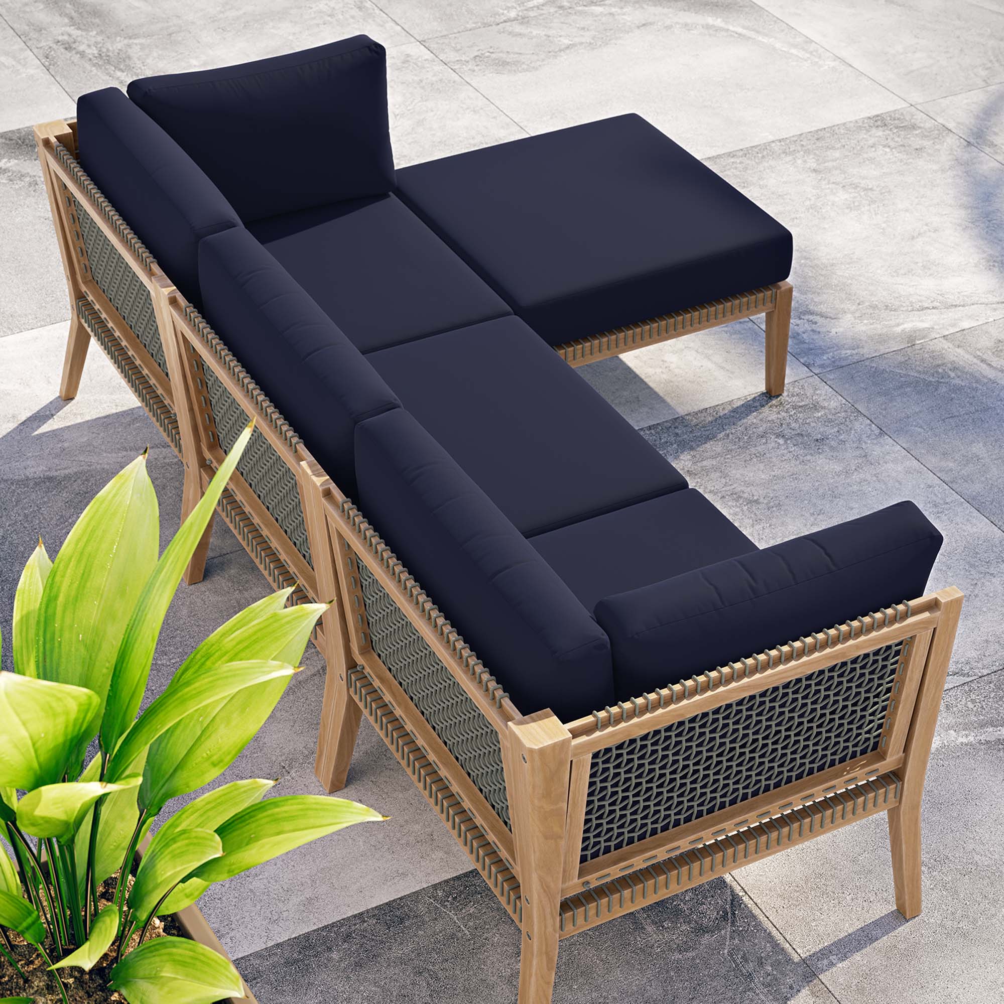 Modway Clearwater 4-Piece Outdoor Patio Teak Wood Sectional Sofa