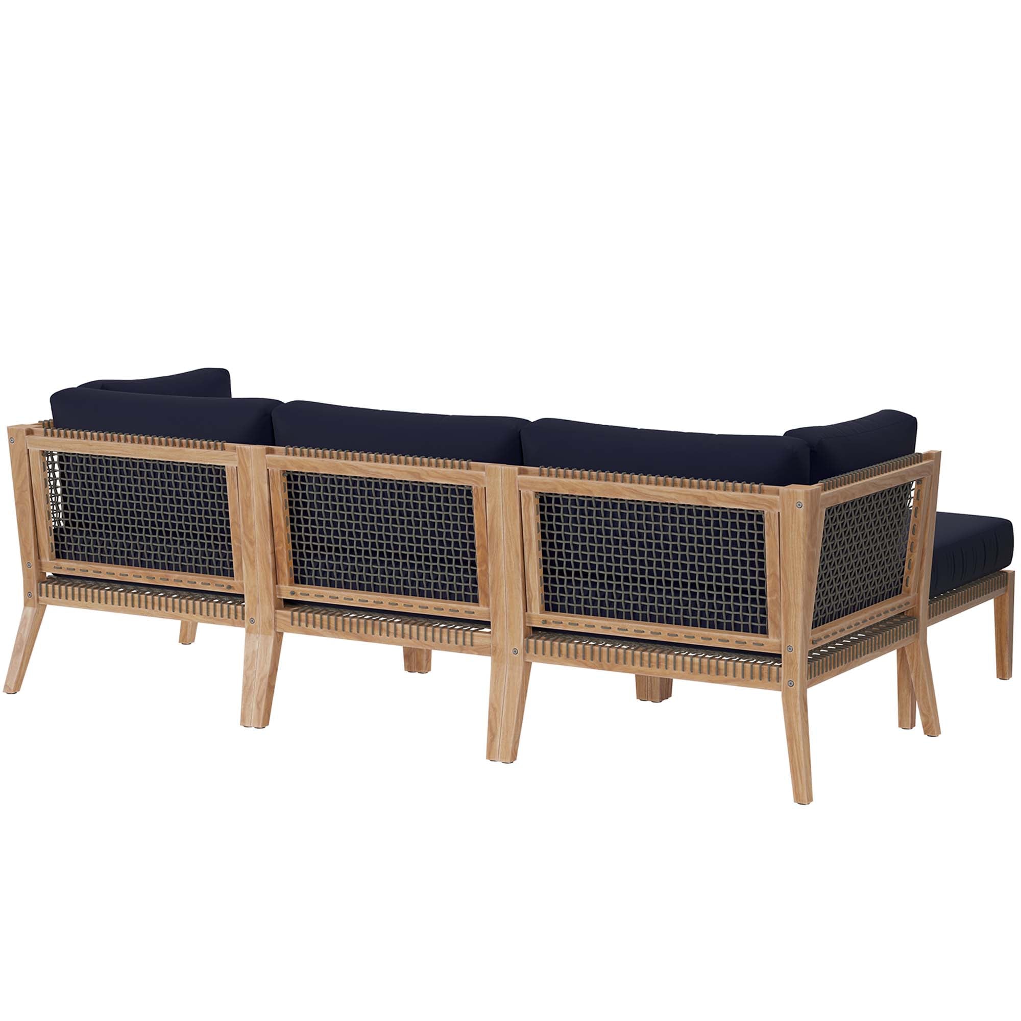 Modway Clearwater 4-Piece Outdoor Patio Teak Wood Sectional Sofa
