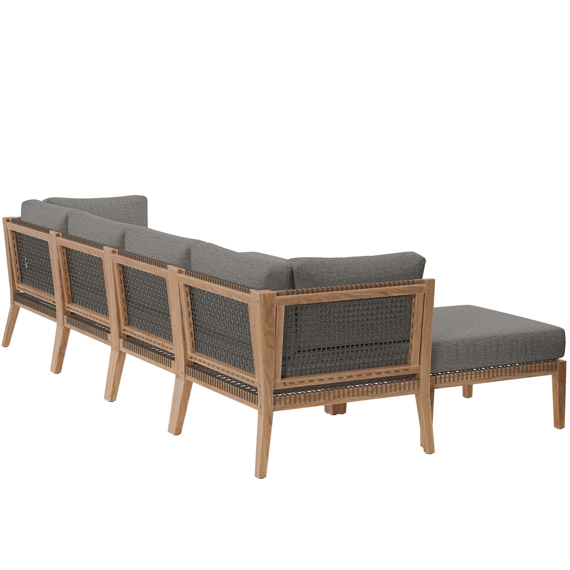 Modway Clearwater 6-Piece Outdoor Patio Teak Wood Sectional Sofa