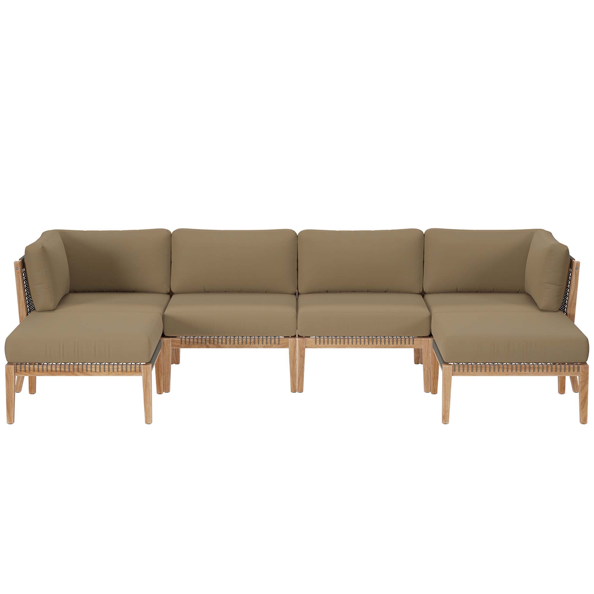 Modway Clearwater 6-Piece Outdoor Patio Teak Wood Sectional Sofa