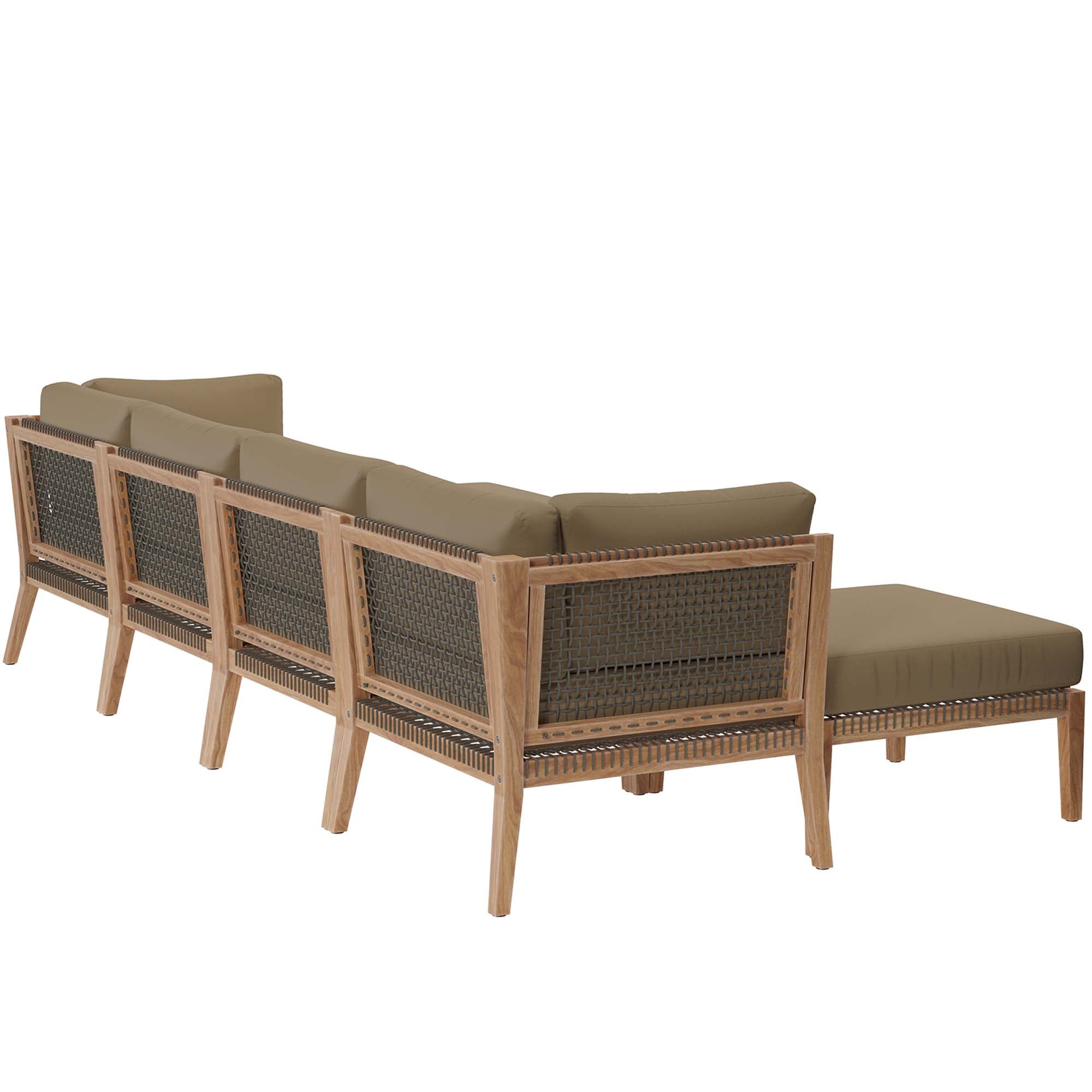 Modway Clearwater 6-Piece Outdoor Patio Teak Wood Sectional Sofa