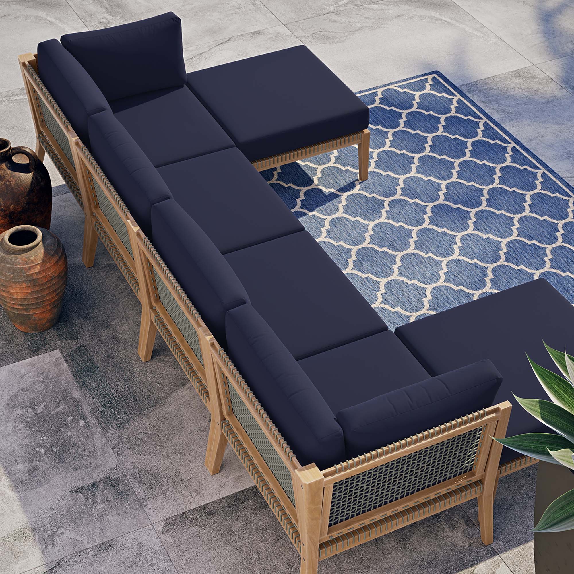 Modway Clearwater 6-Piece Outdoor Patio Teak Wood Sectional Sofa