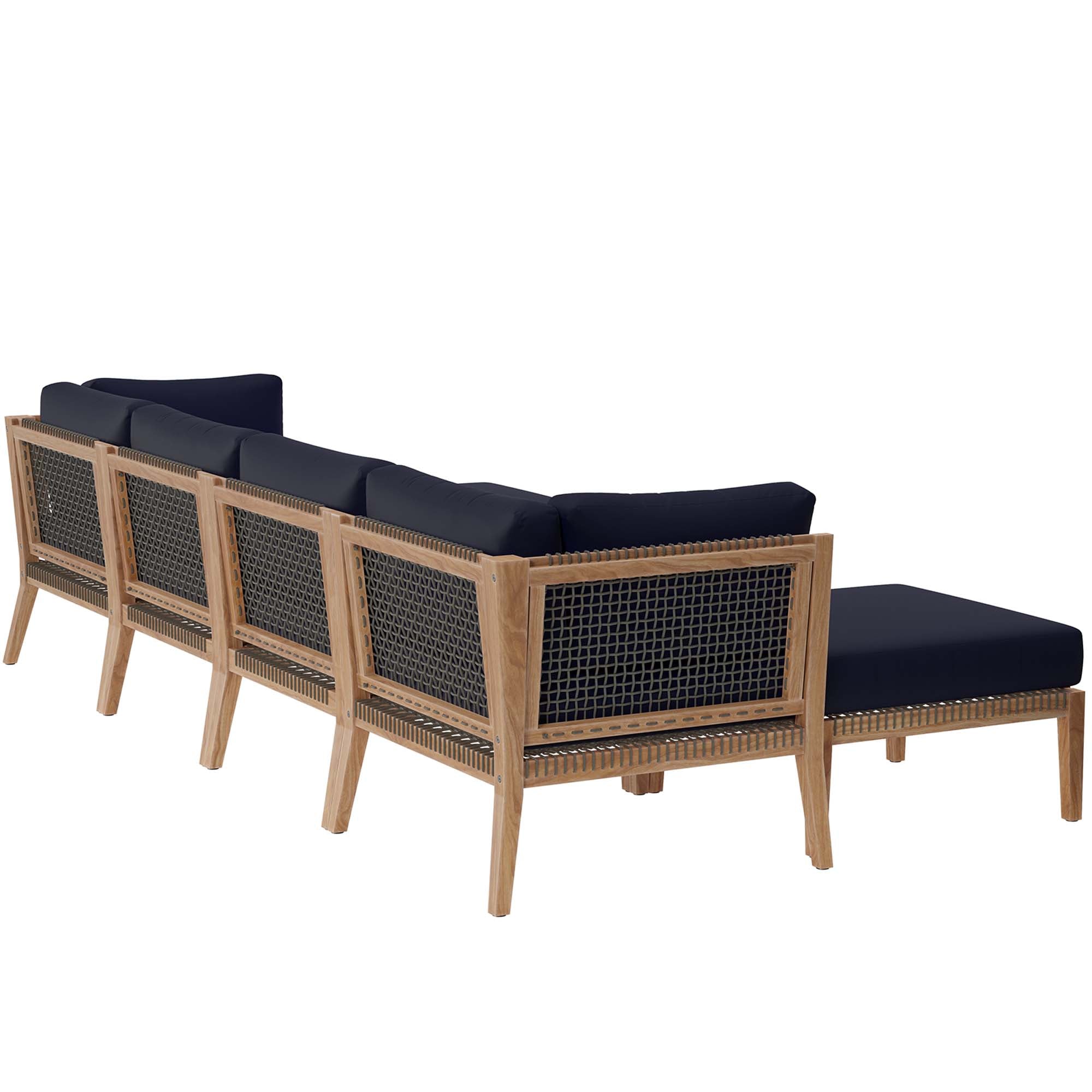 Modway Clearwater 6-Piece Outdoor Patio Teak Wood Sectional Sofa