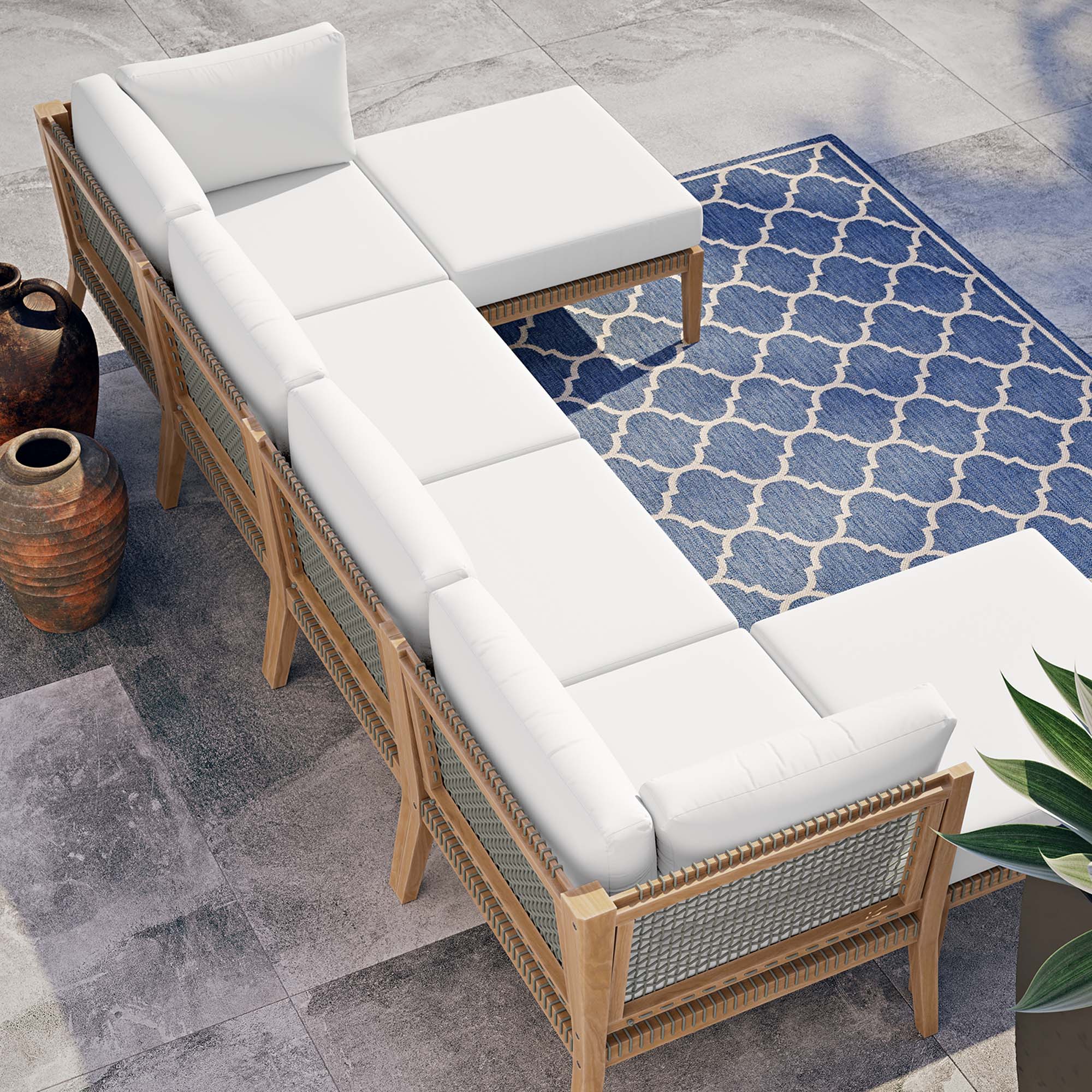 Modway Clearwater 6-Piece Outdoor Patio Teak Wood Sectional Sofa