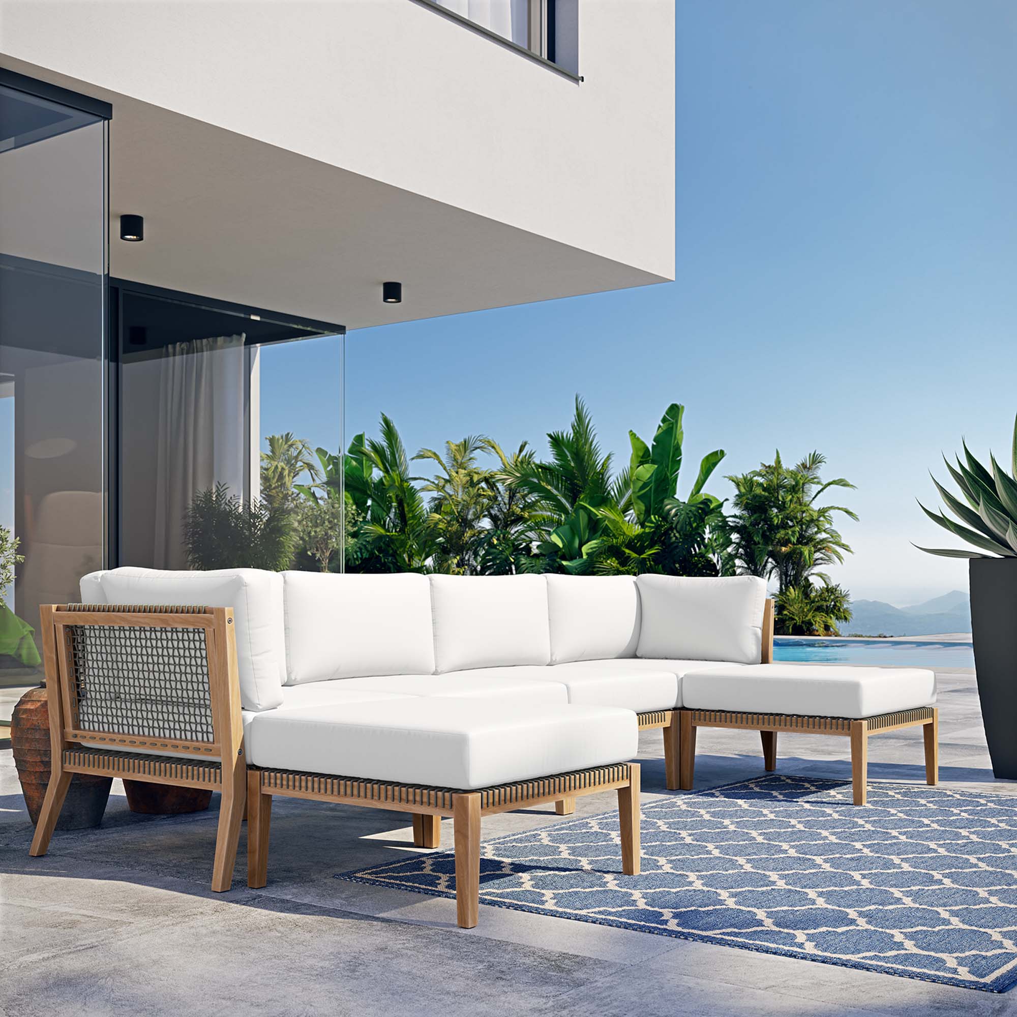 Modway Clearwater 6-Piece Outdoor Patio Teak Wood Sectional Sofa