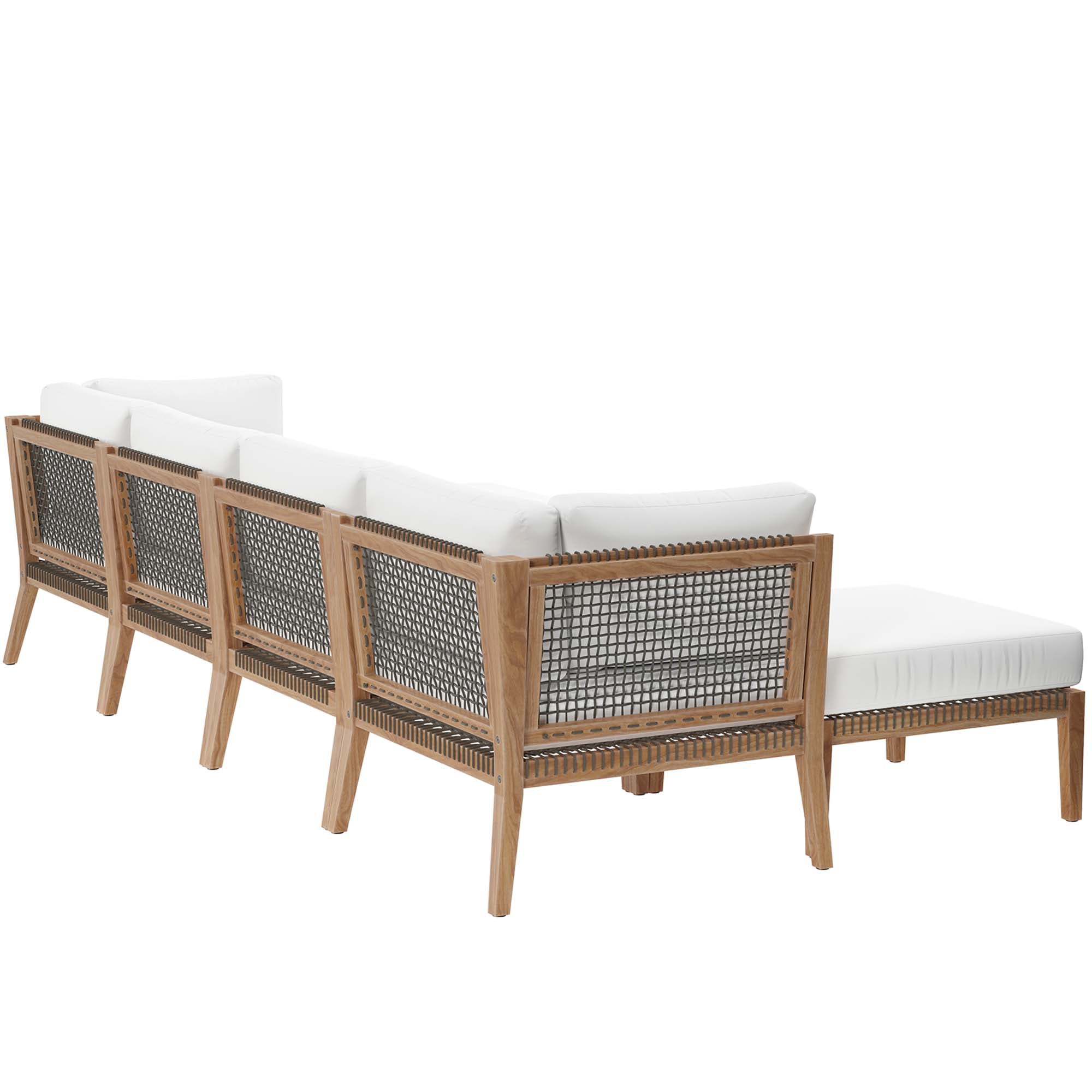 Modway Clearwater 6-Piece Outdoor Patio Teak Wood Sectional Sofa