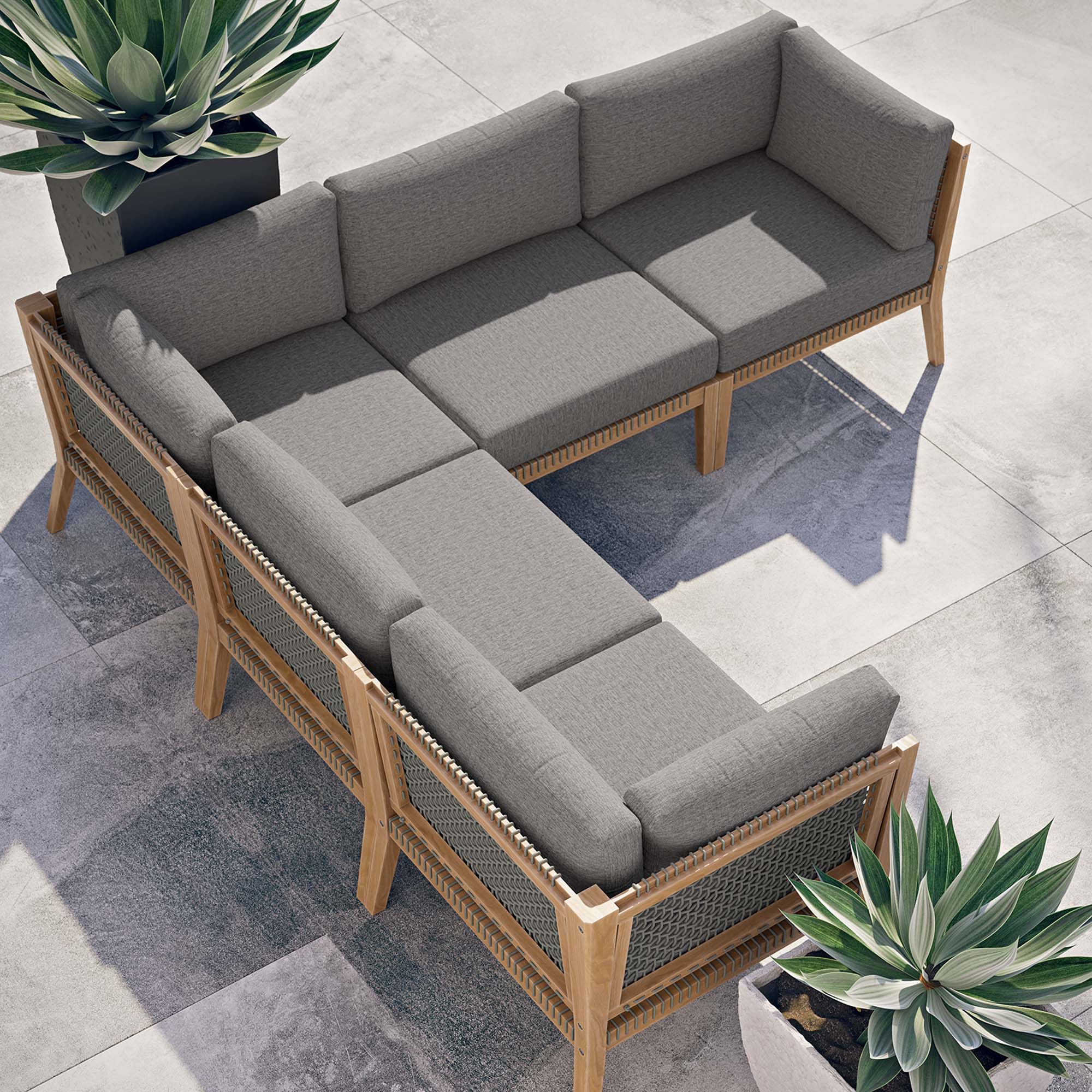 Modway Clearwater 5-Piece Outdoor Patio Teak Wood Sectional Sofa