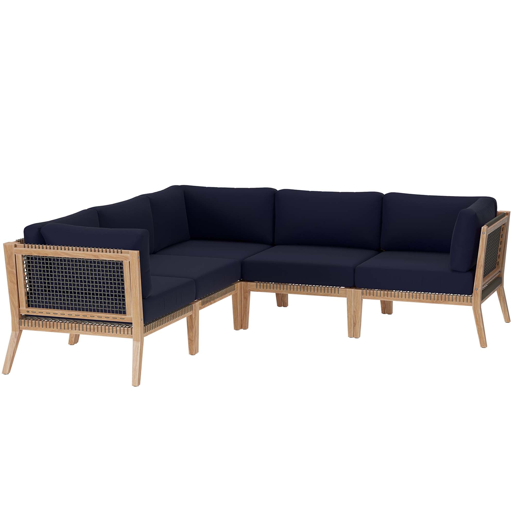 Modway Clearwater 5-Piece Outdoor Patio Teak Wood Sectional Sofa