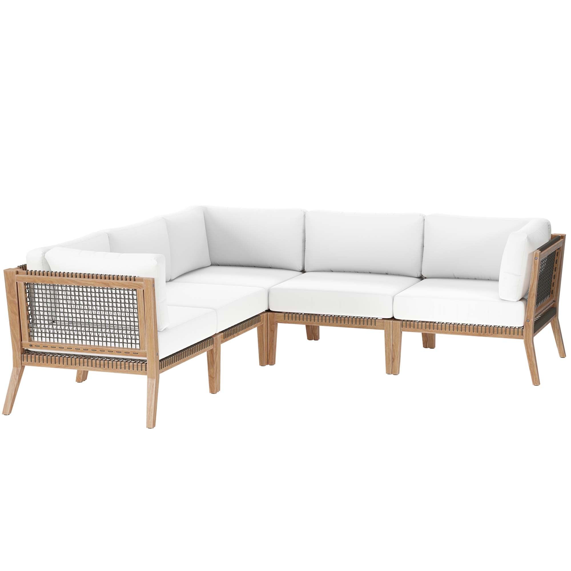 Modway Clearwater 5-Piece Outdoor Patio Teak Wood Sectional Sofa