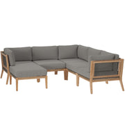 Modway Clearwater 6-Piece Outdoor Patio Teak Wood Sectional Sofa