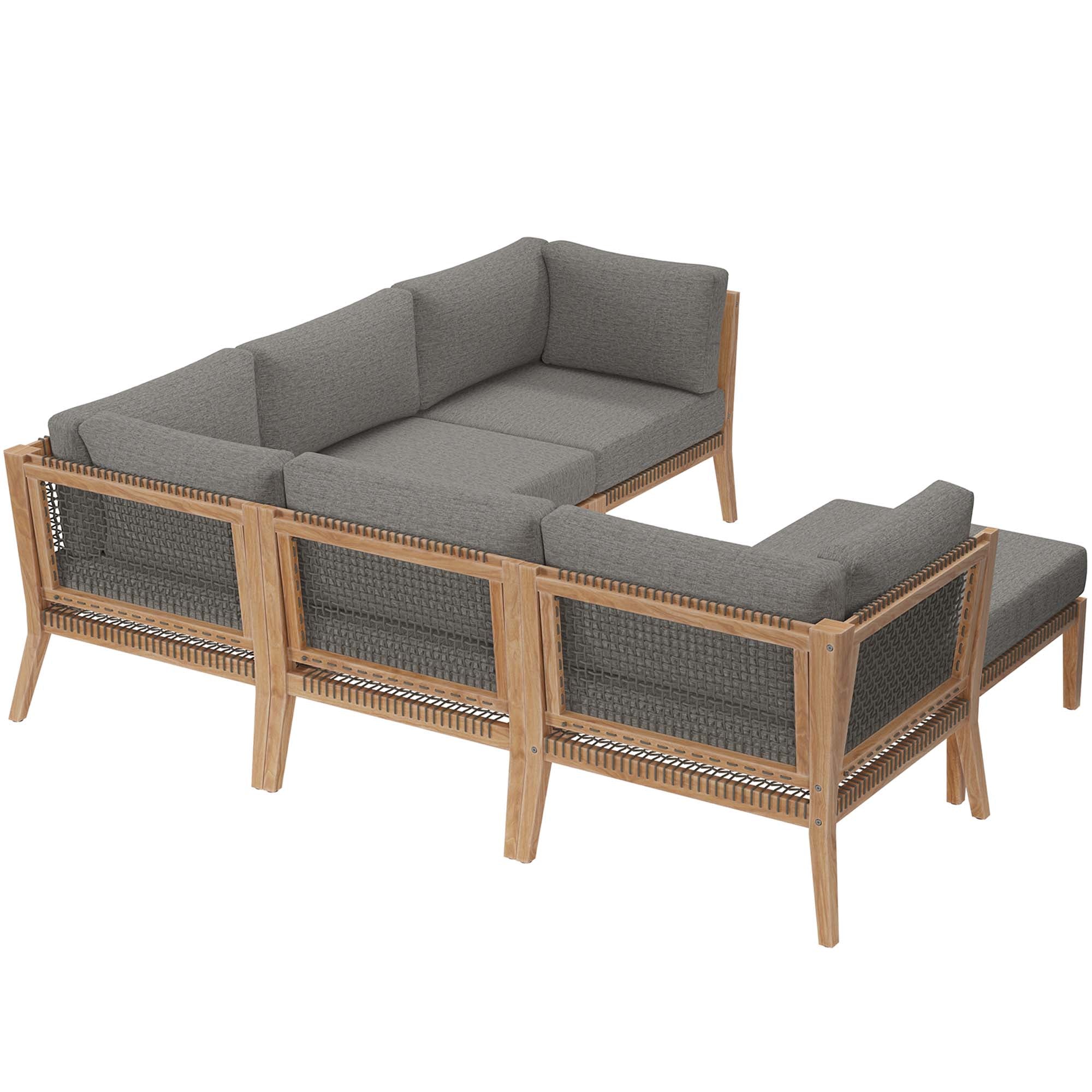 Modway Clearwater 6-Piece Outdoor Patio Teak Wood Sectional Sofa