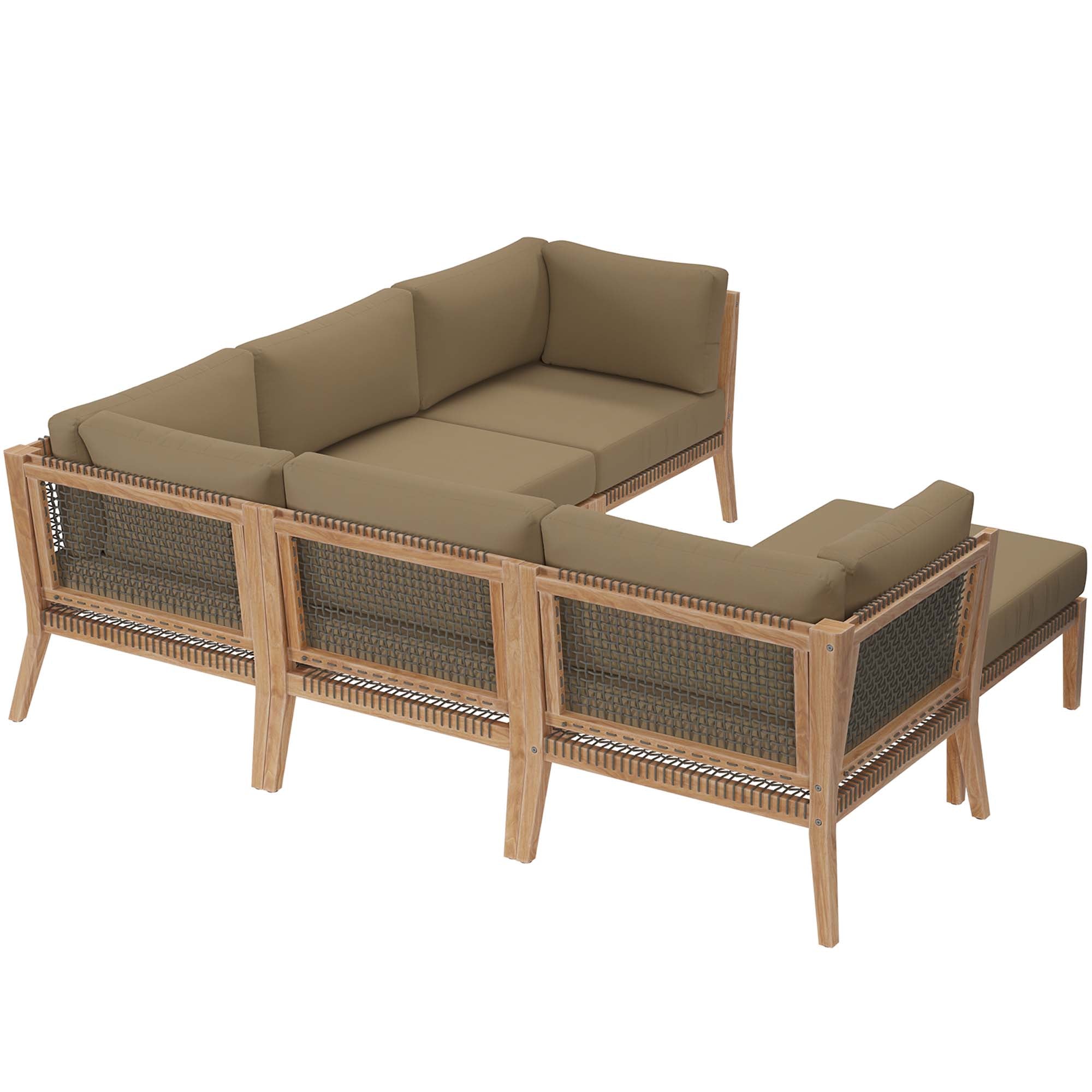 Modway Clearwater 6-Piece Outdoor Patio Teak Wood Sectional Sofa